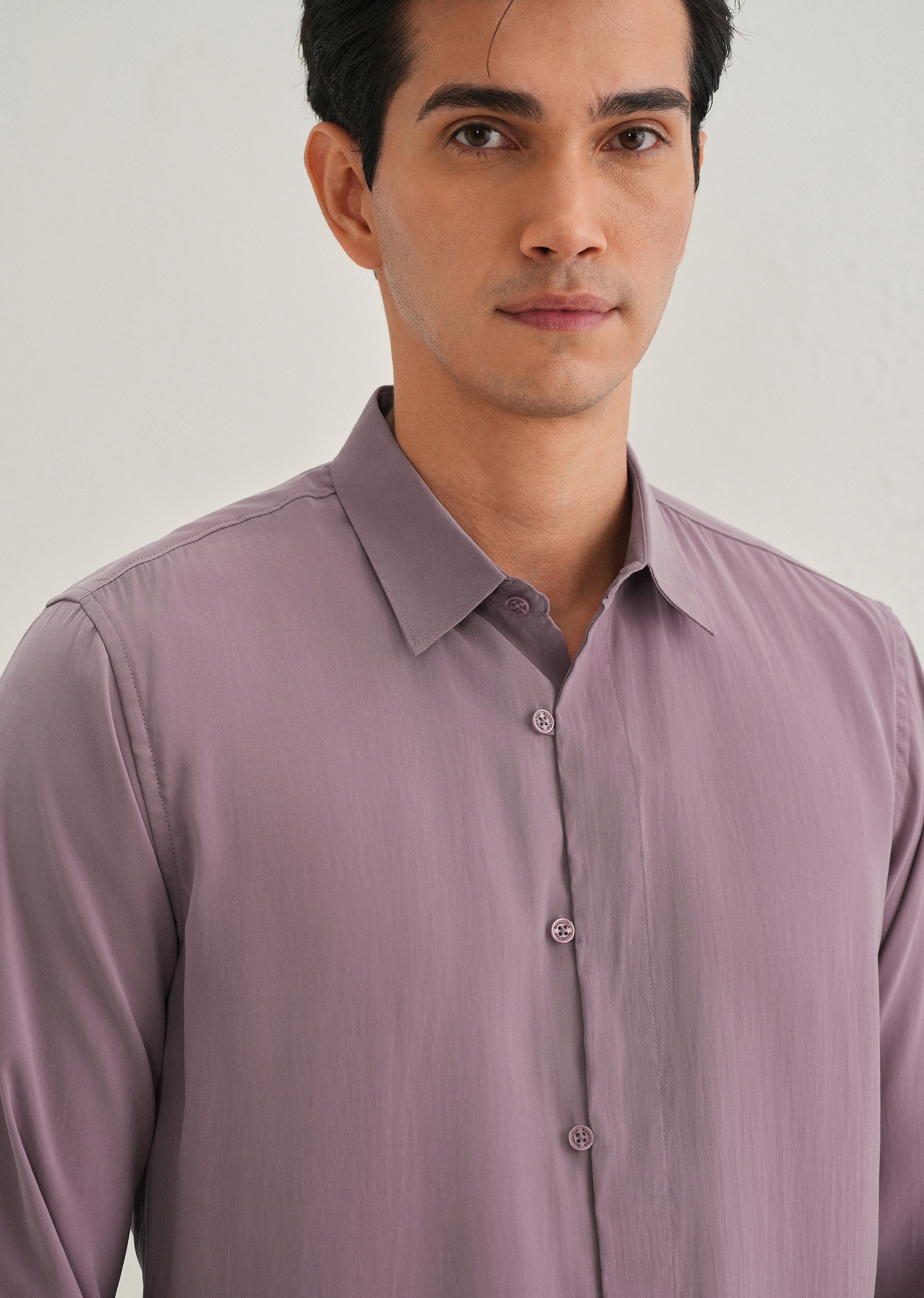 Mauve Loop Button-Down Plain Shirt