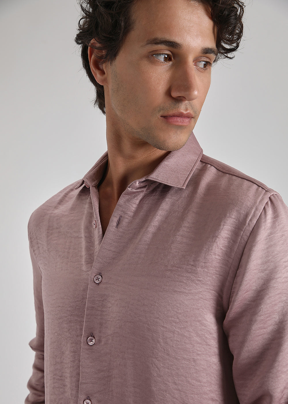 Mauve Pink Crushed Satin Shirt