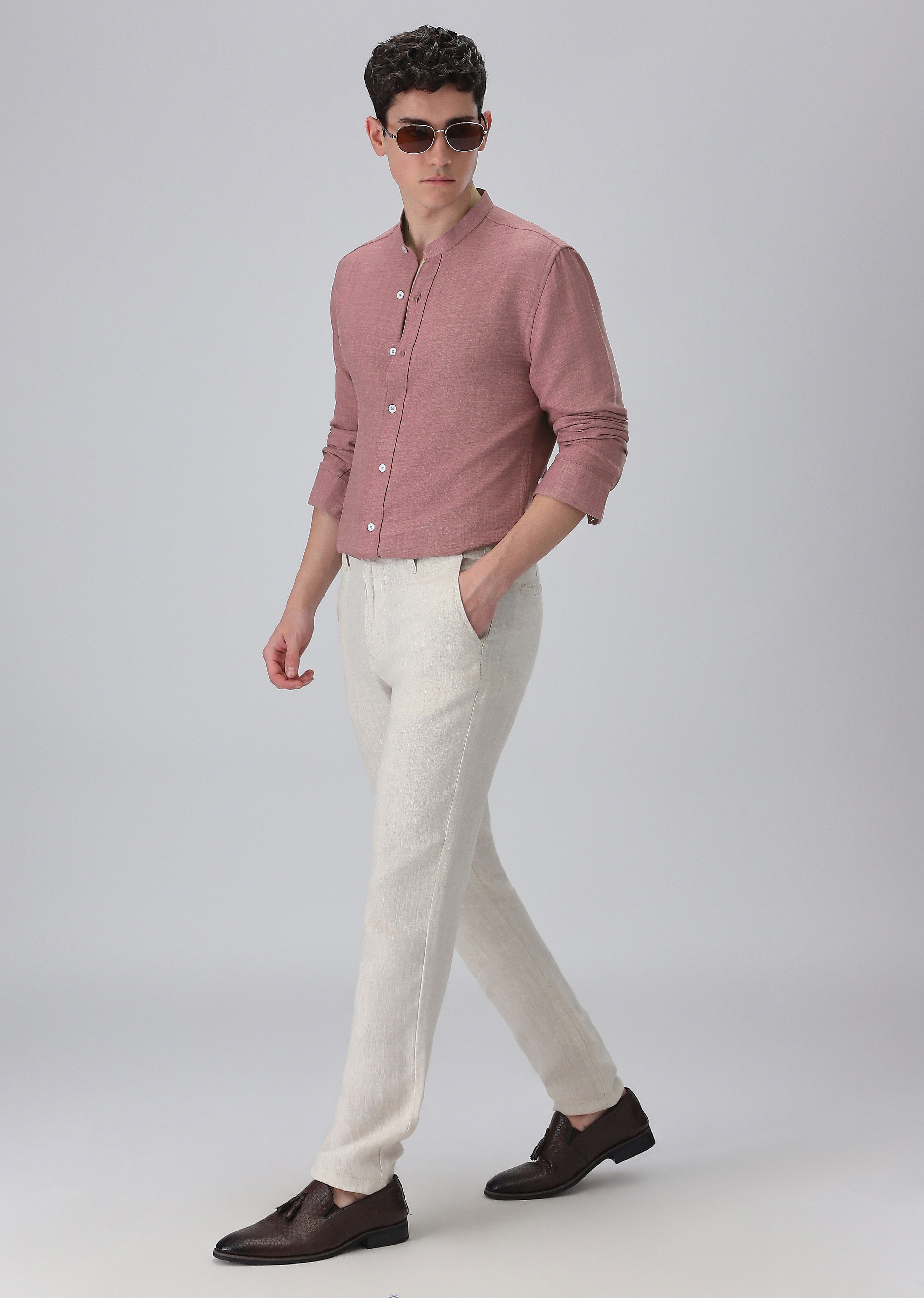 Mauve Pink Plain Mandarin Collar Shirt