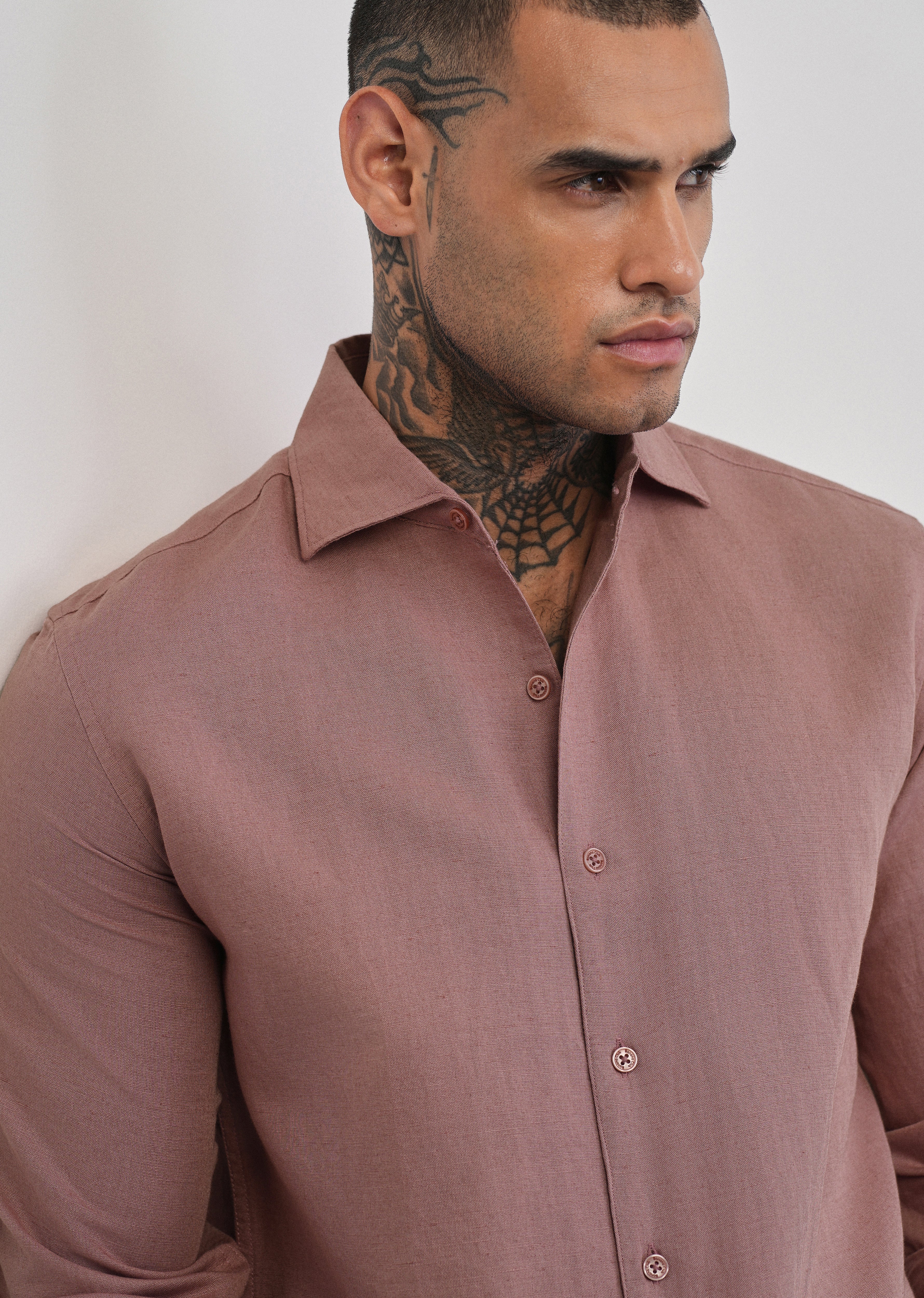 Mauve Plain Cotton Linen Shirt