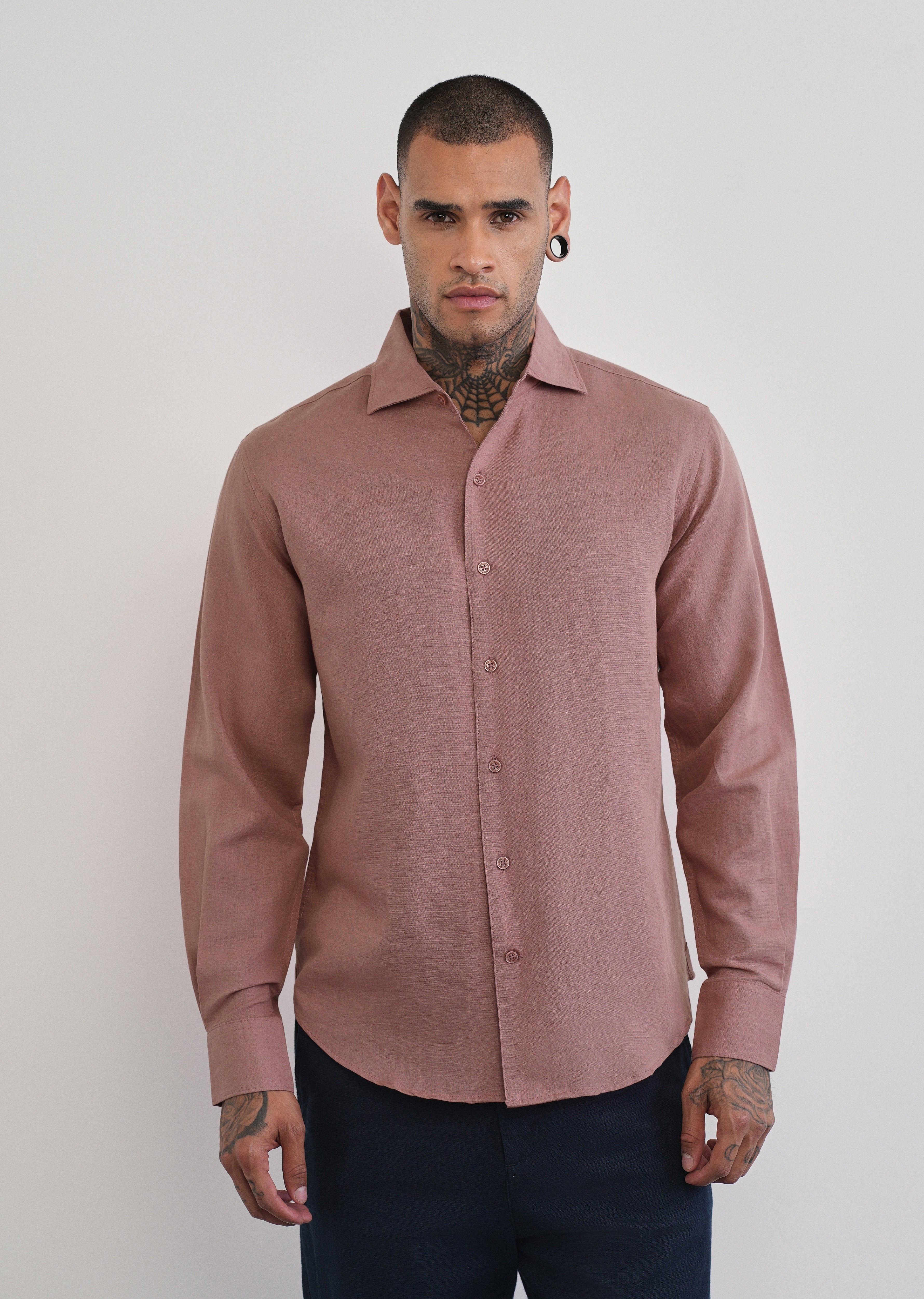 Mauve Plain Cotton Linen Shirt