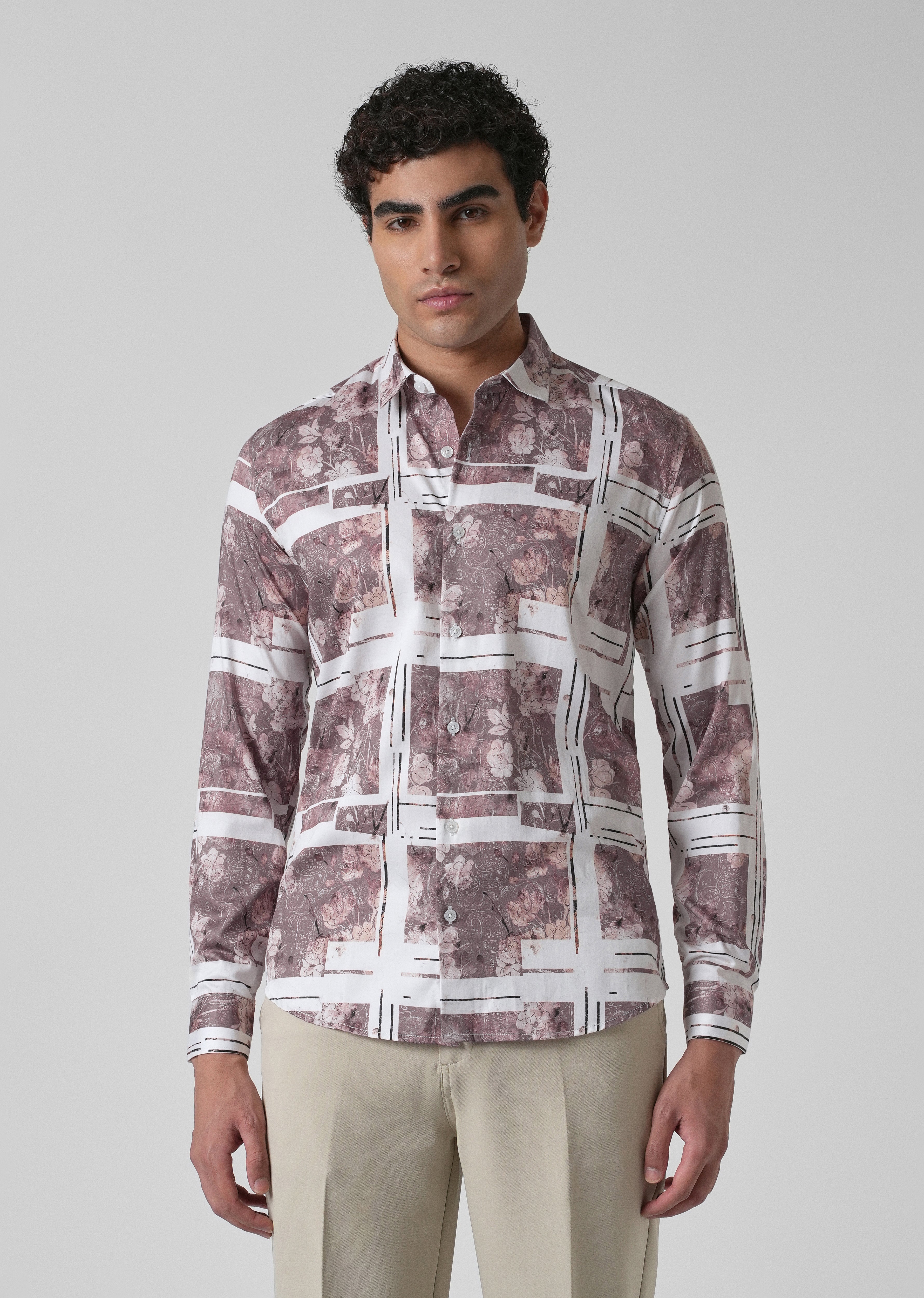 Mauve Printed Full-Sleeves Shirt