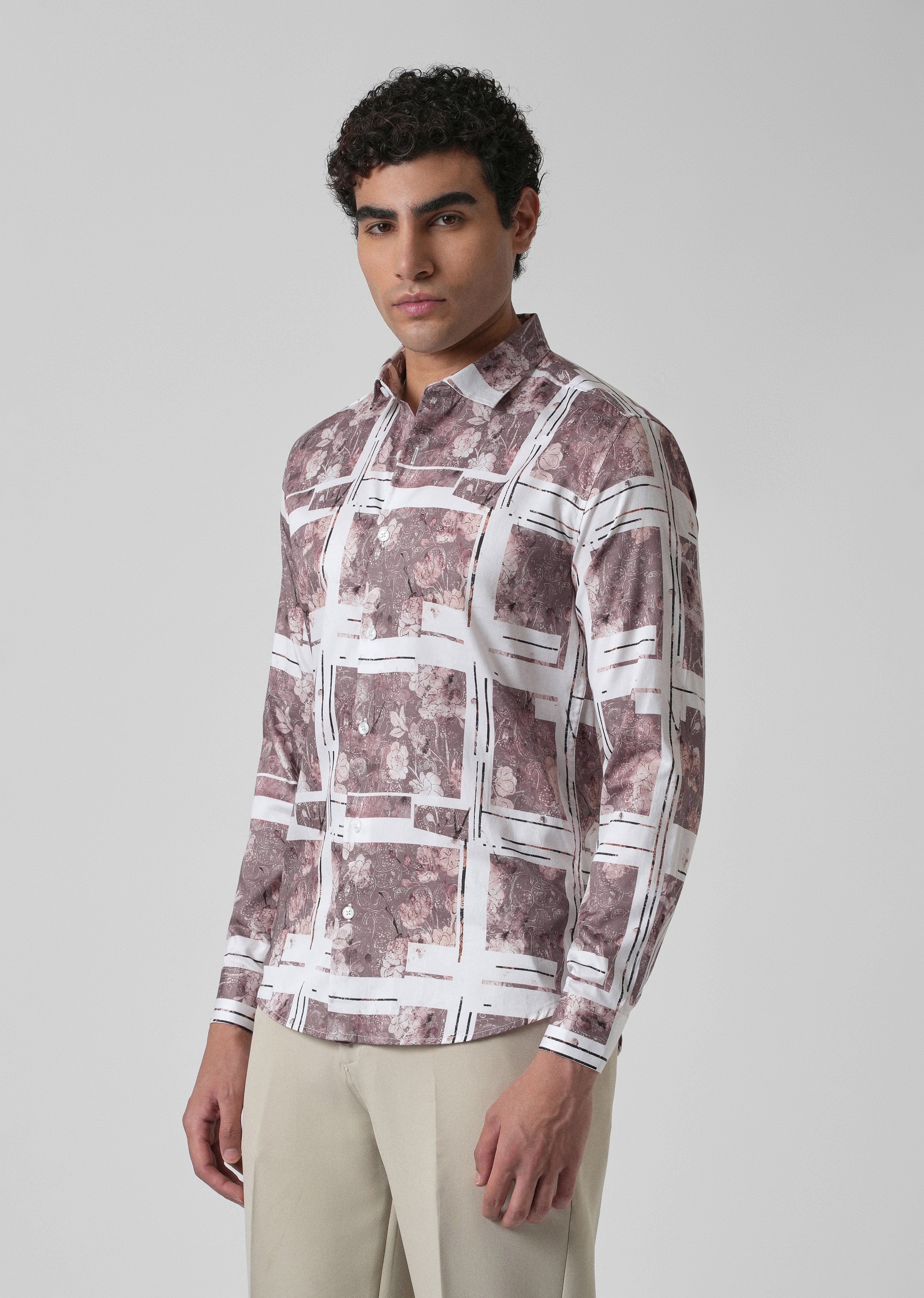 Mauve Printed Full-Sleeves Shirt