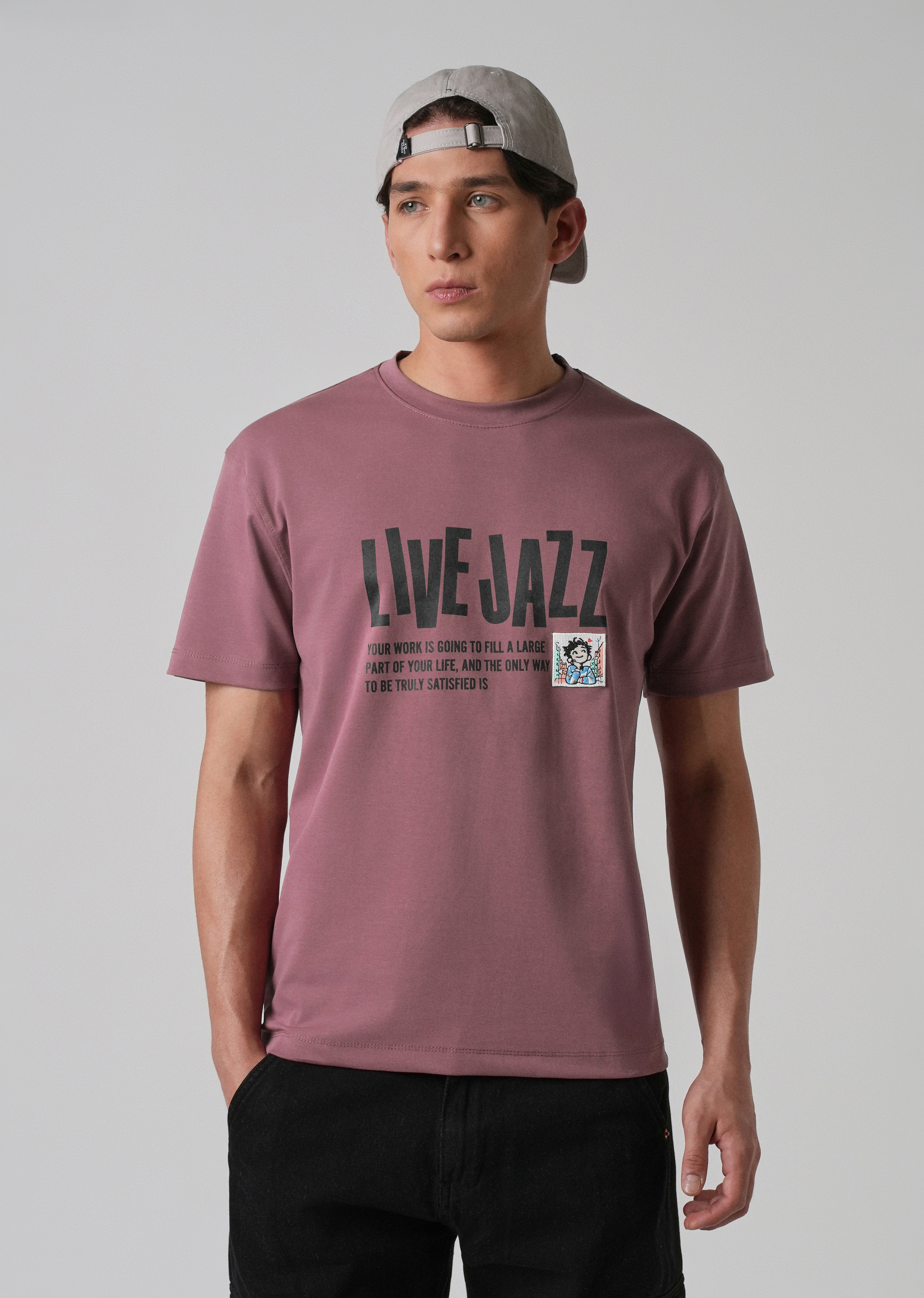 Mauve Printed Slim Fit T-shirt
