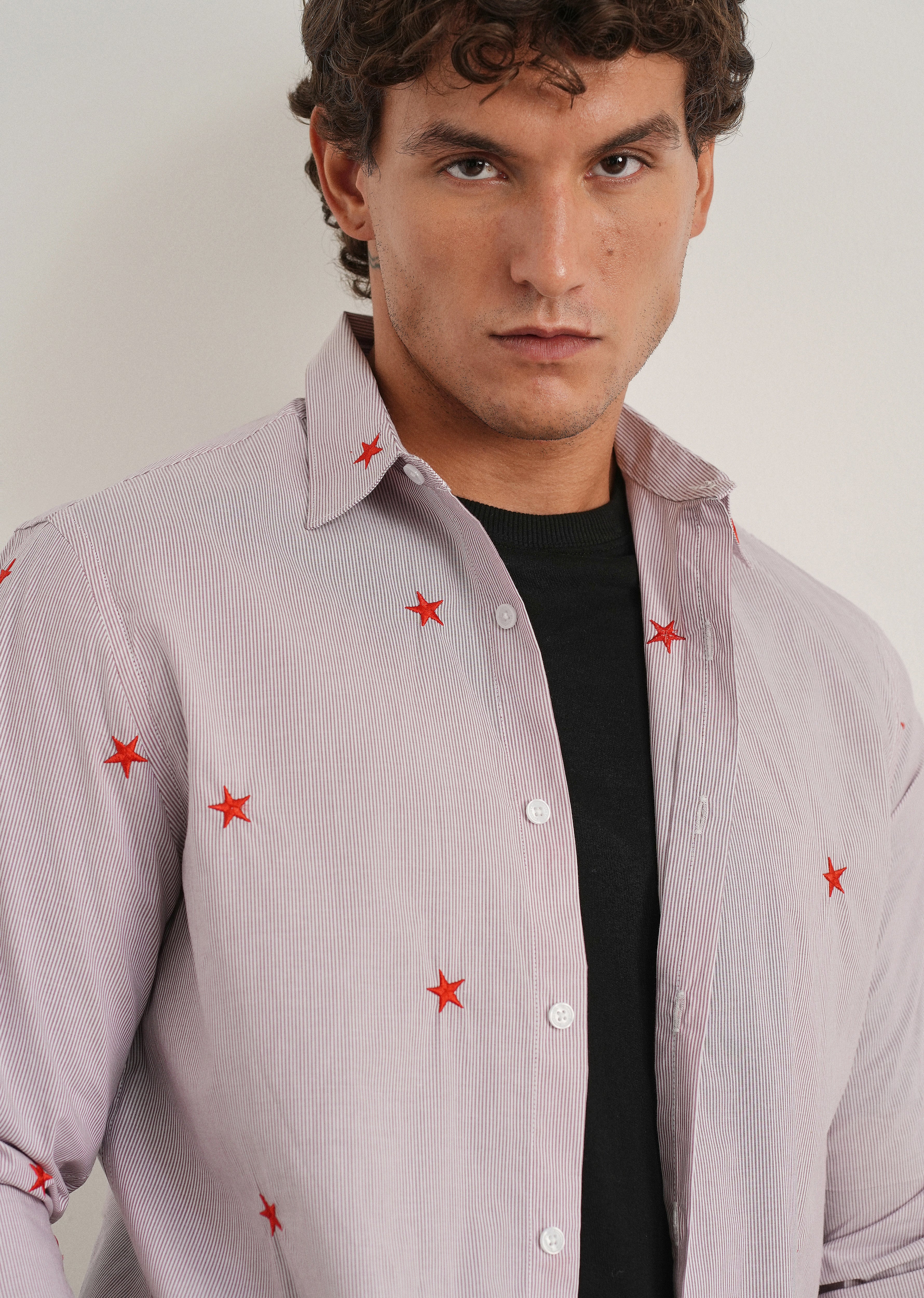 Mauve Stellar Embroidered Cotton Stripe Shirt
