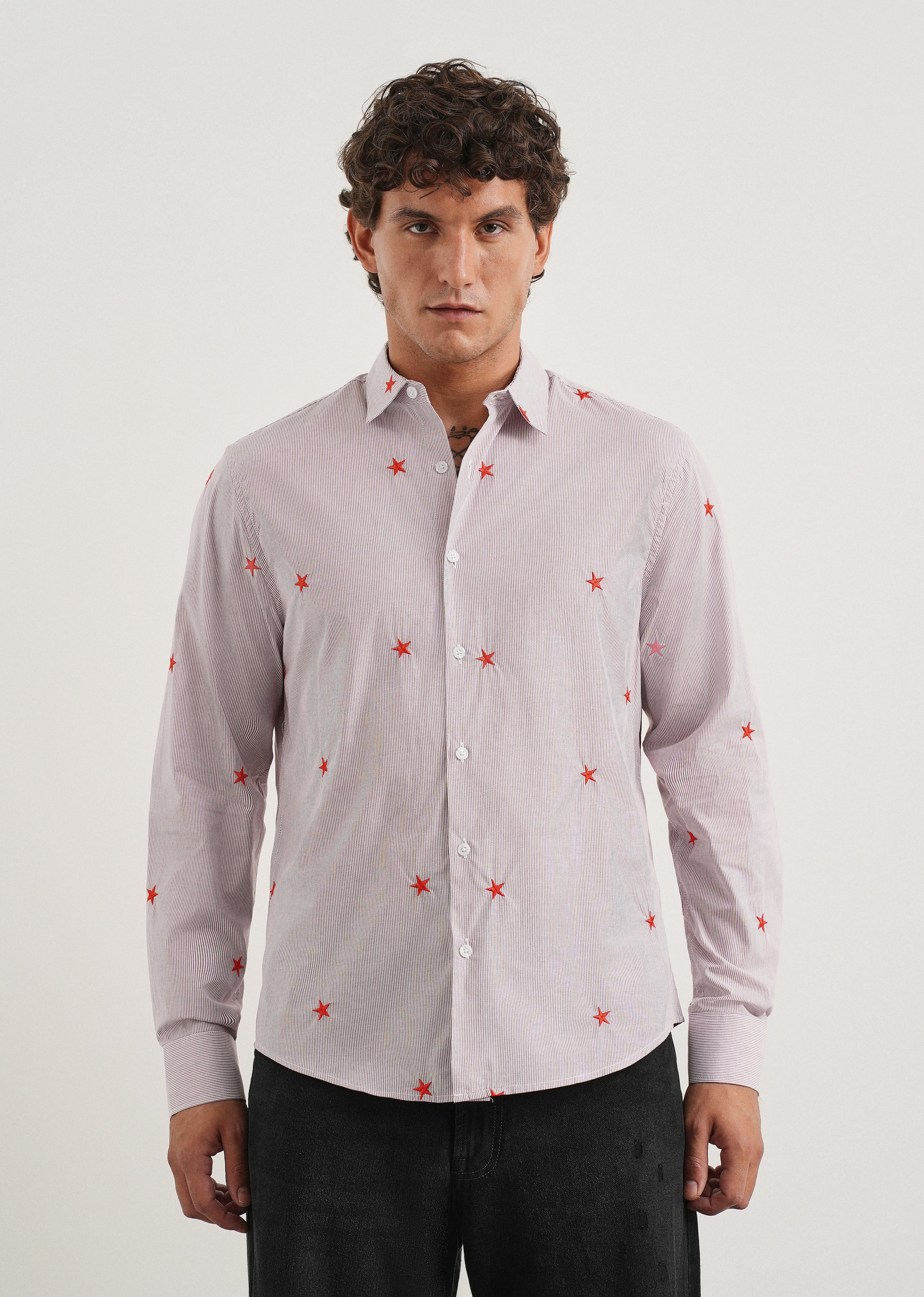 Mauve Stellar Embroidered Cotton Stripe Shirt
