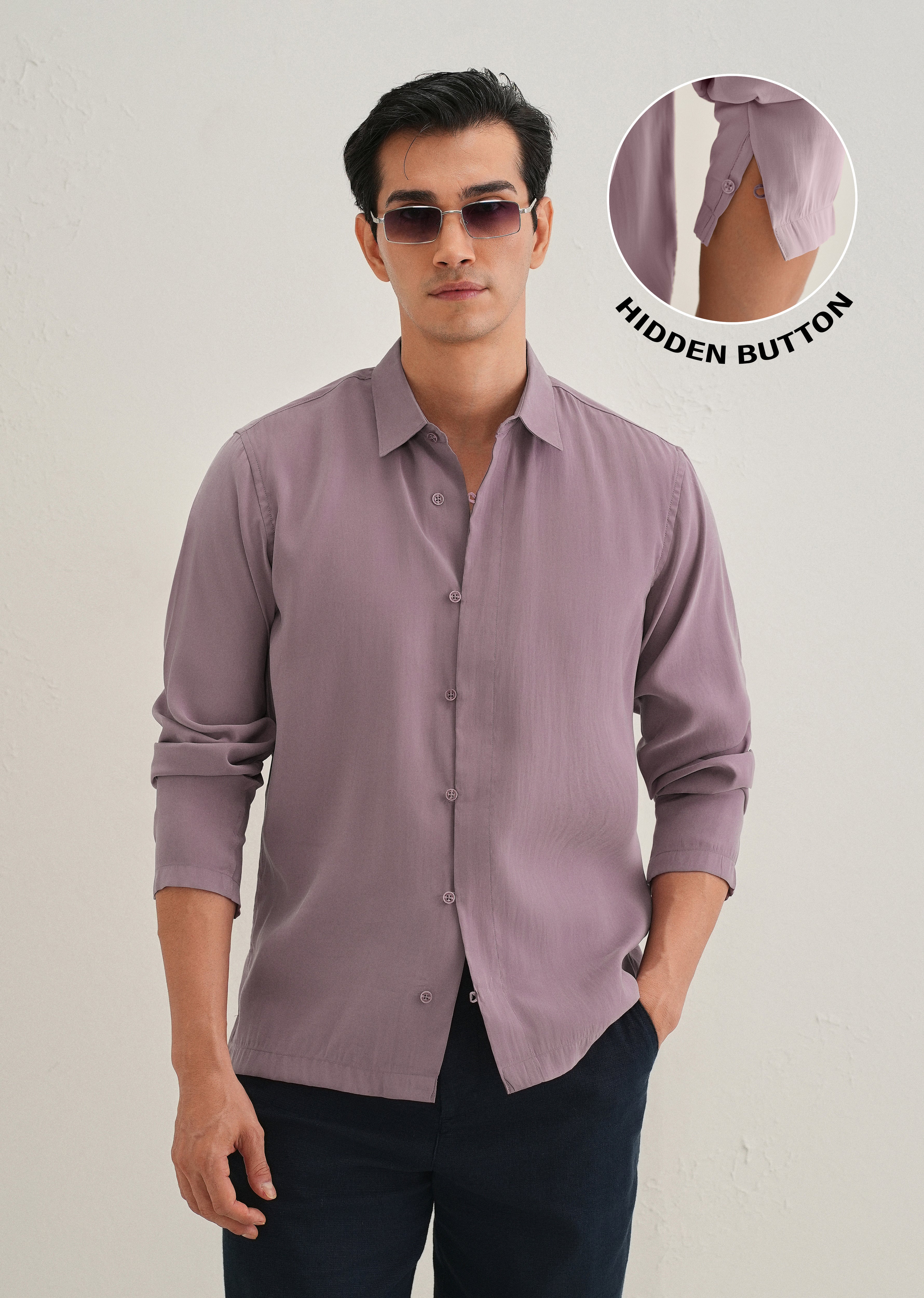Mauve Loop Button-Down Plain Shirt