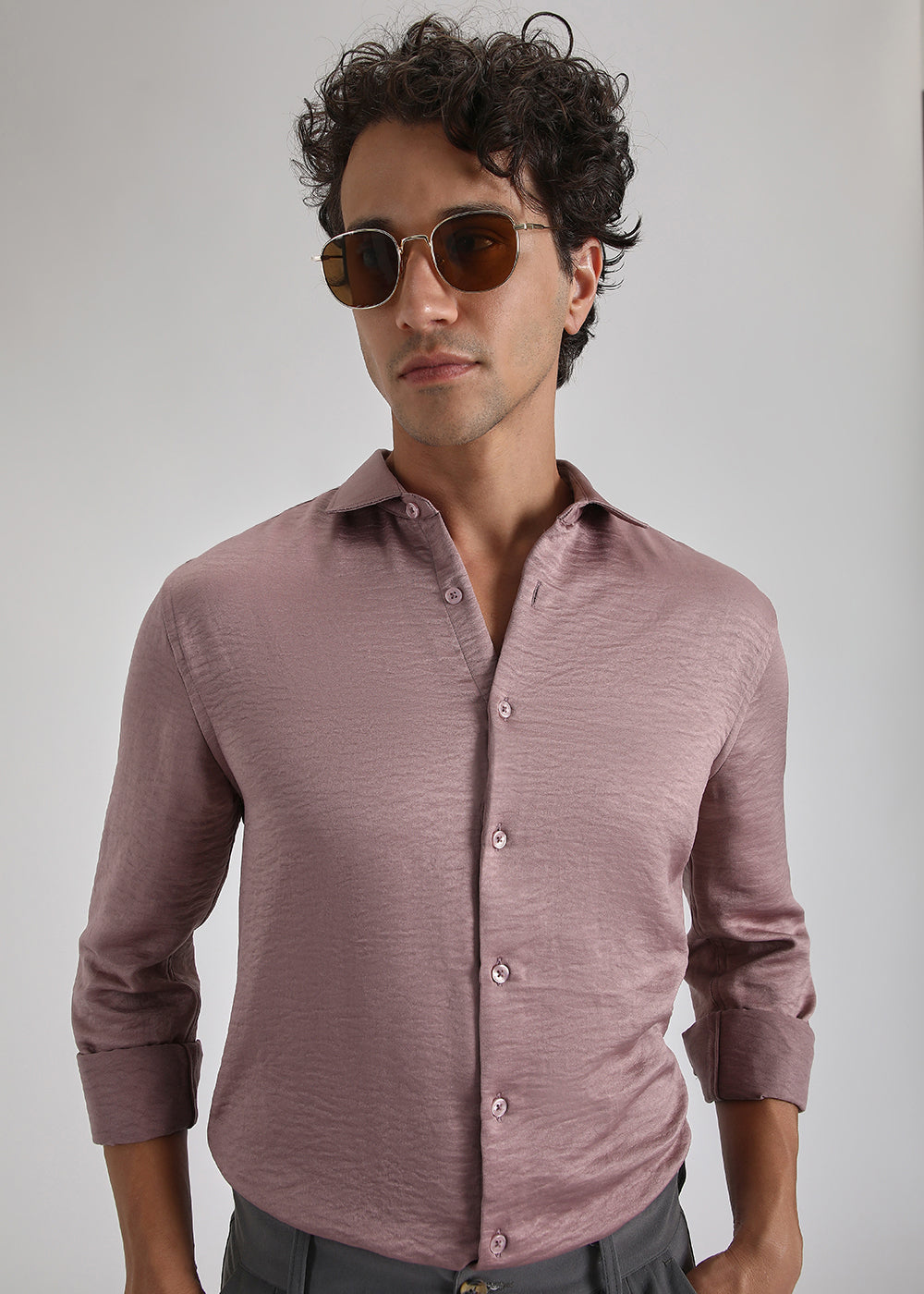 Mauve Pink Crushed Satin Shirt