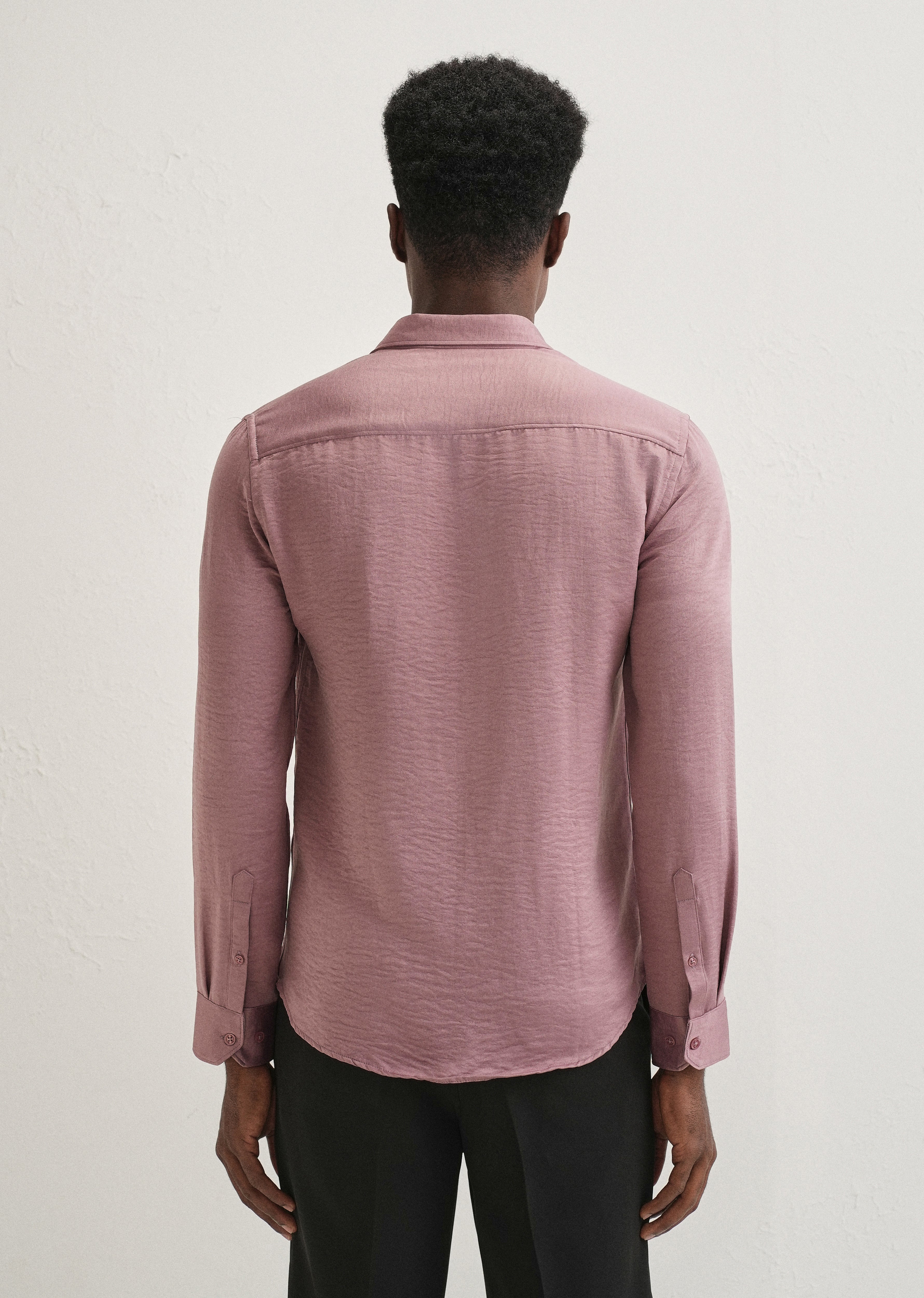 Mauve Pink Plain Crushed Satin Shirt
