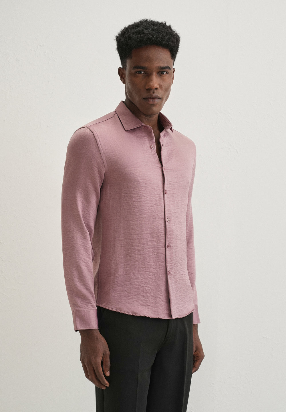 Mauve Pink Plain Crushed Satin Shirt