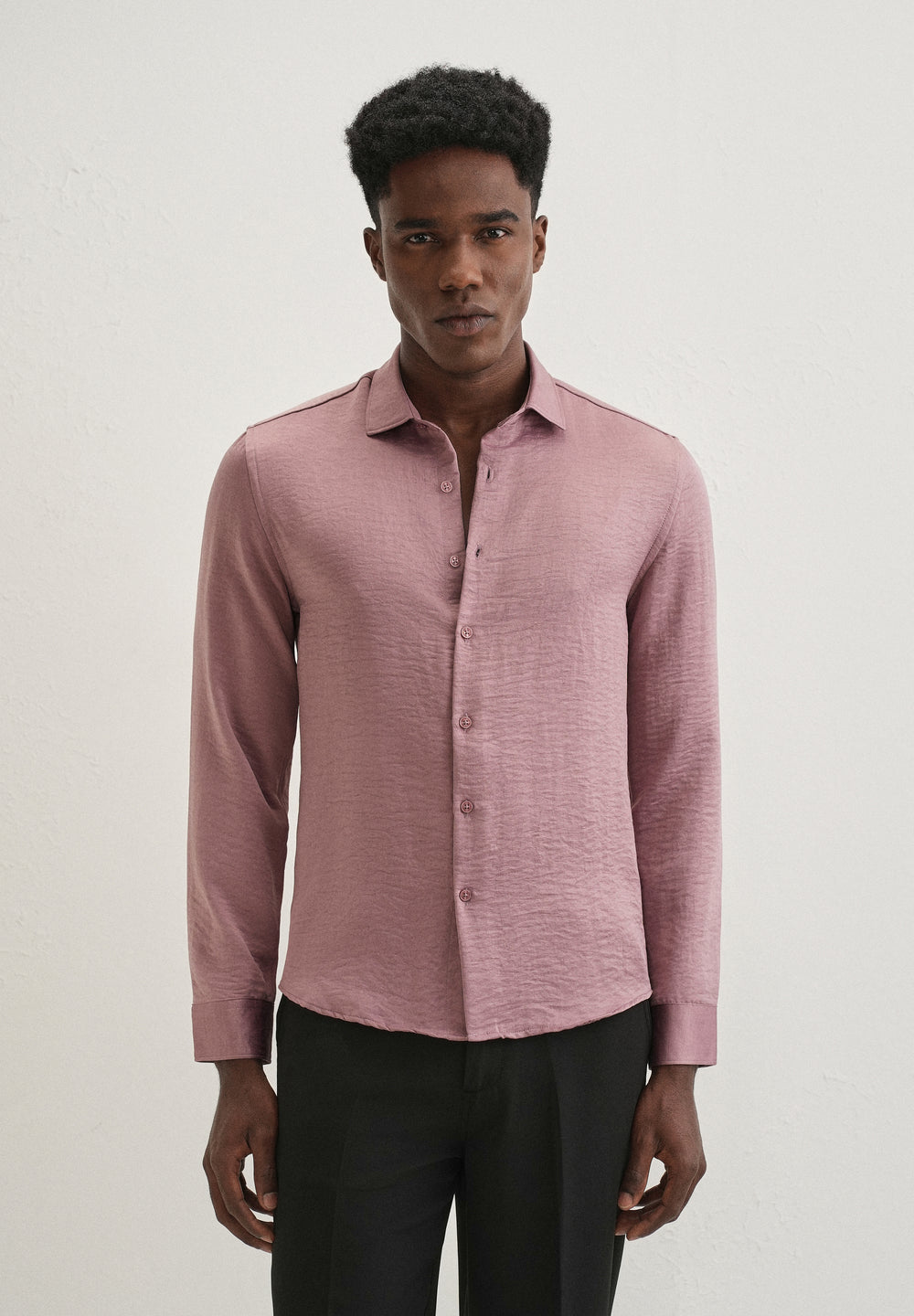 Mauve Pink Plain Crushed Satin Shirt