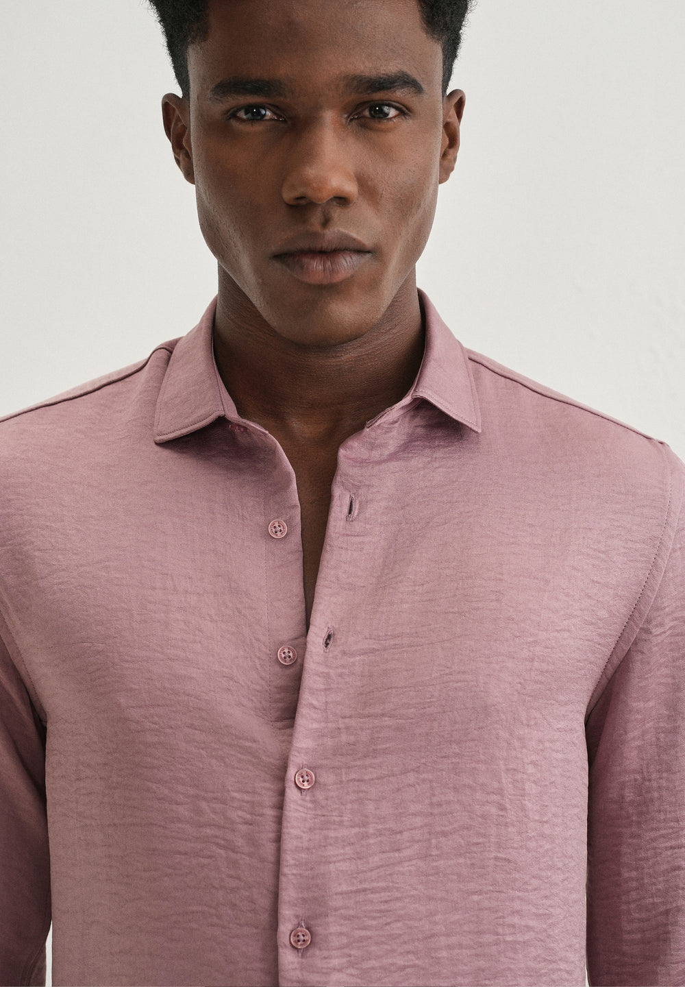 Mauve Pink Plain Crushed Satin Shirt