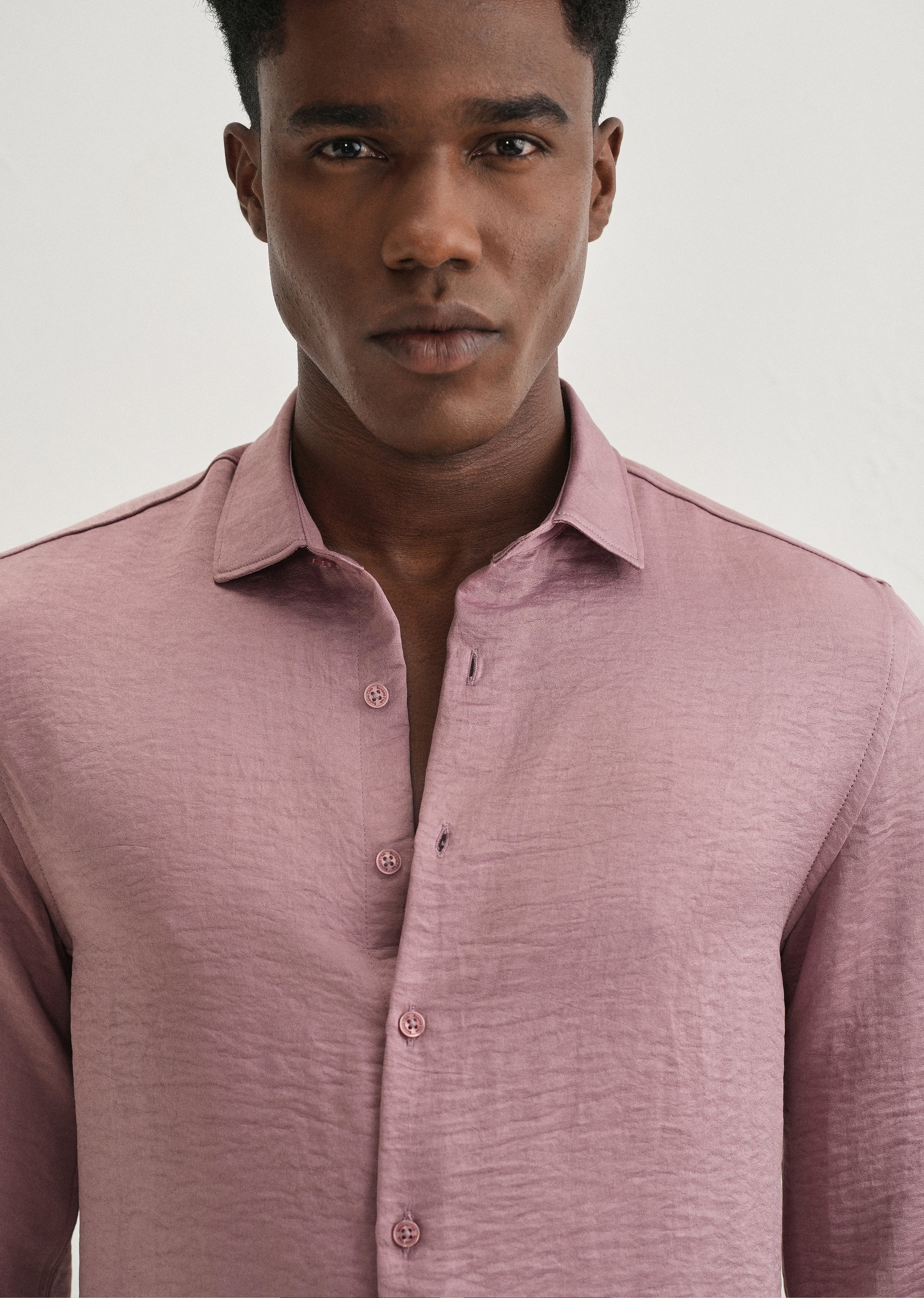 Mauve Pink Plain Crushed Satin Shirt