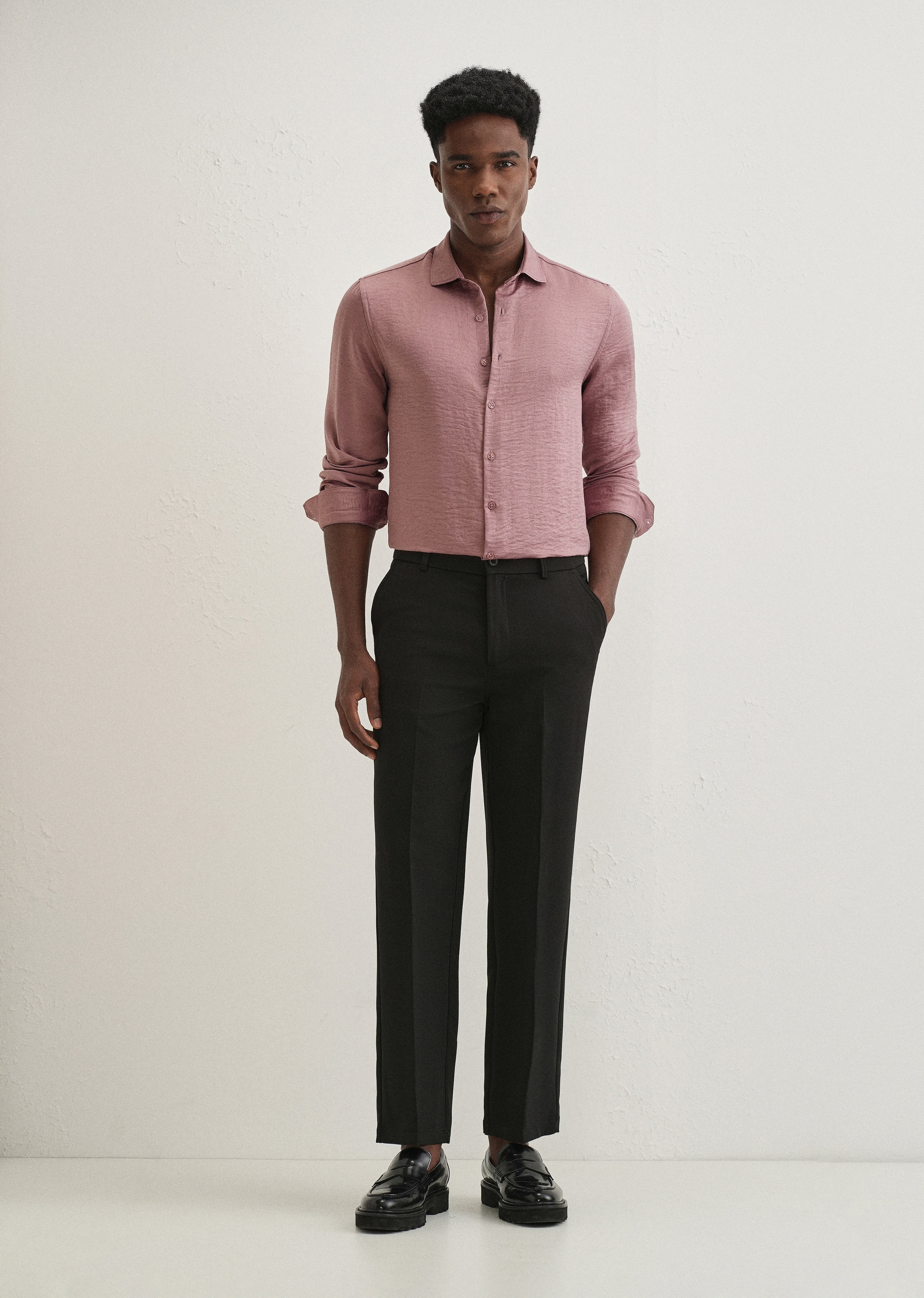 Mauve Pink Plain Crushed Satin Shirt