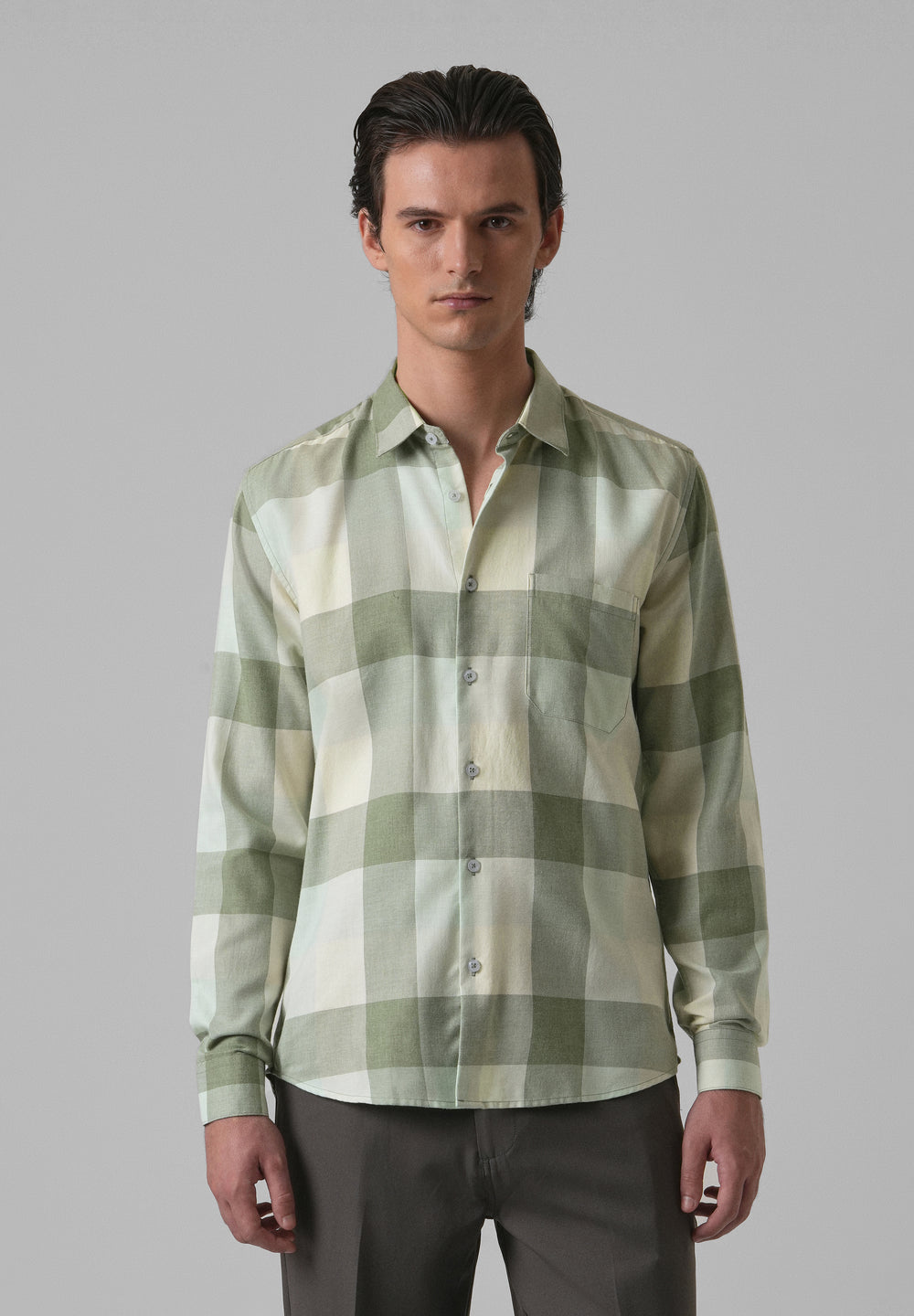 Melange Apple Green Check Shirt