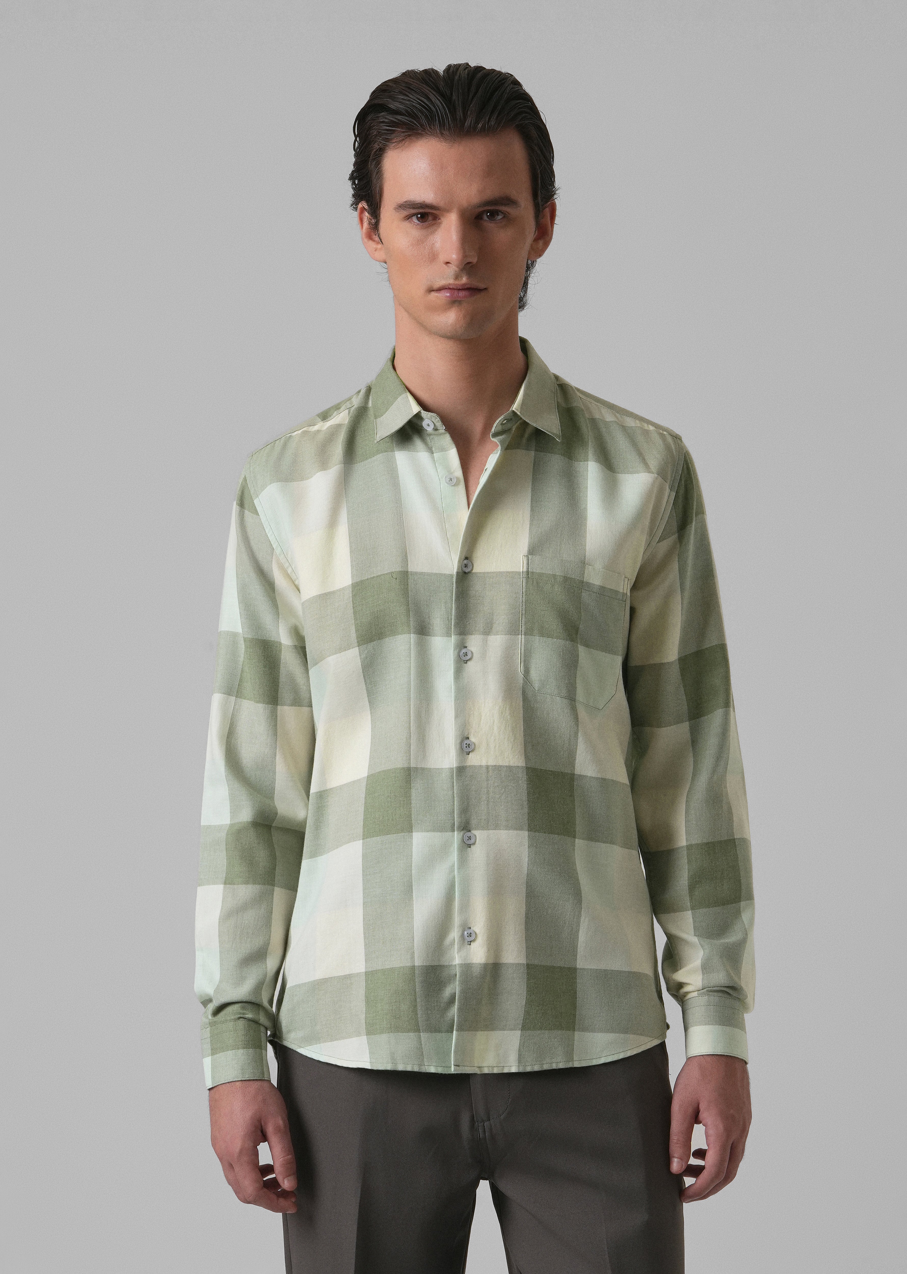 Melange Apple Green Check Shirt