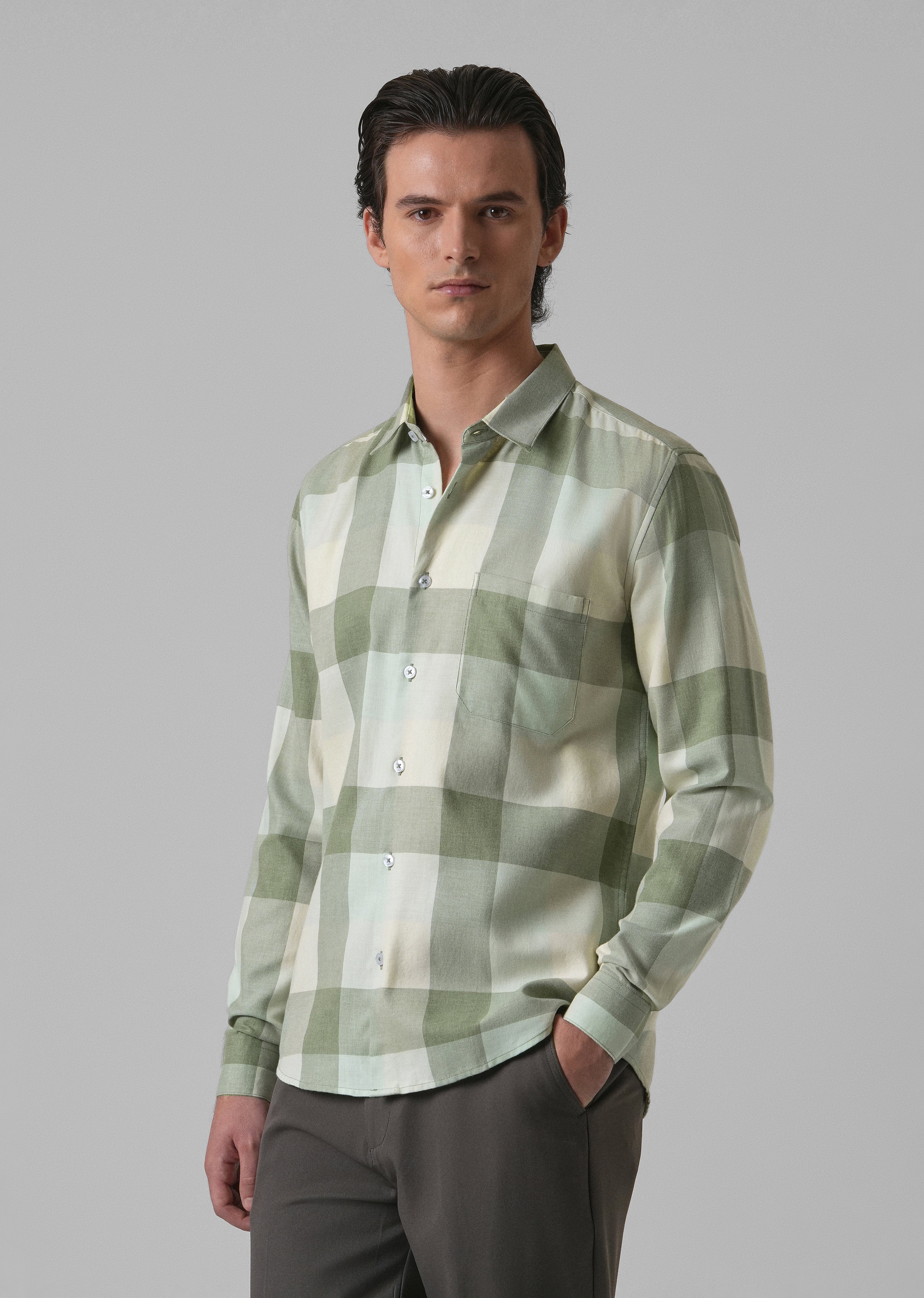 Melange Apple Green Check Shirt