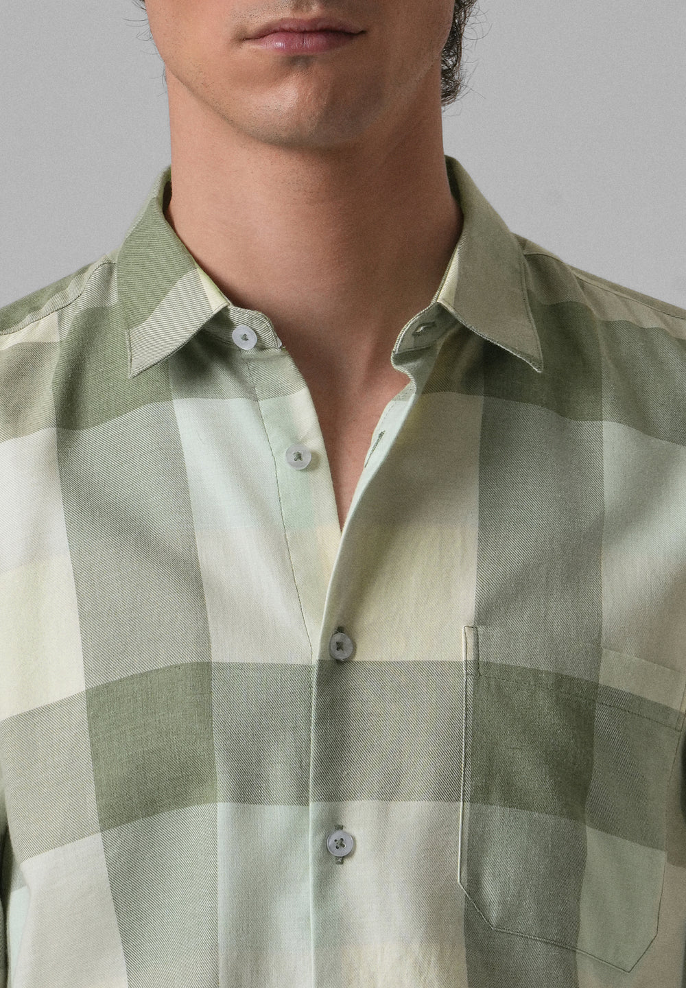 Melange Apple Green Check Shirt