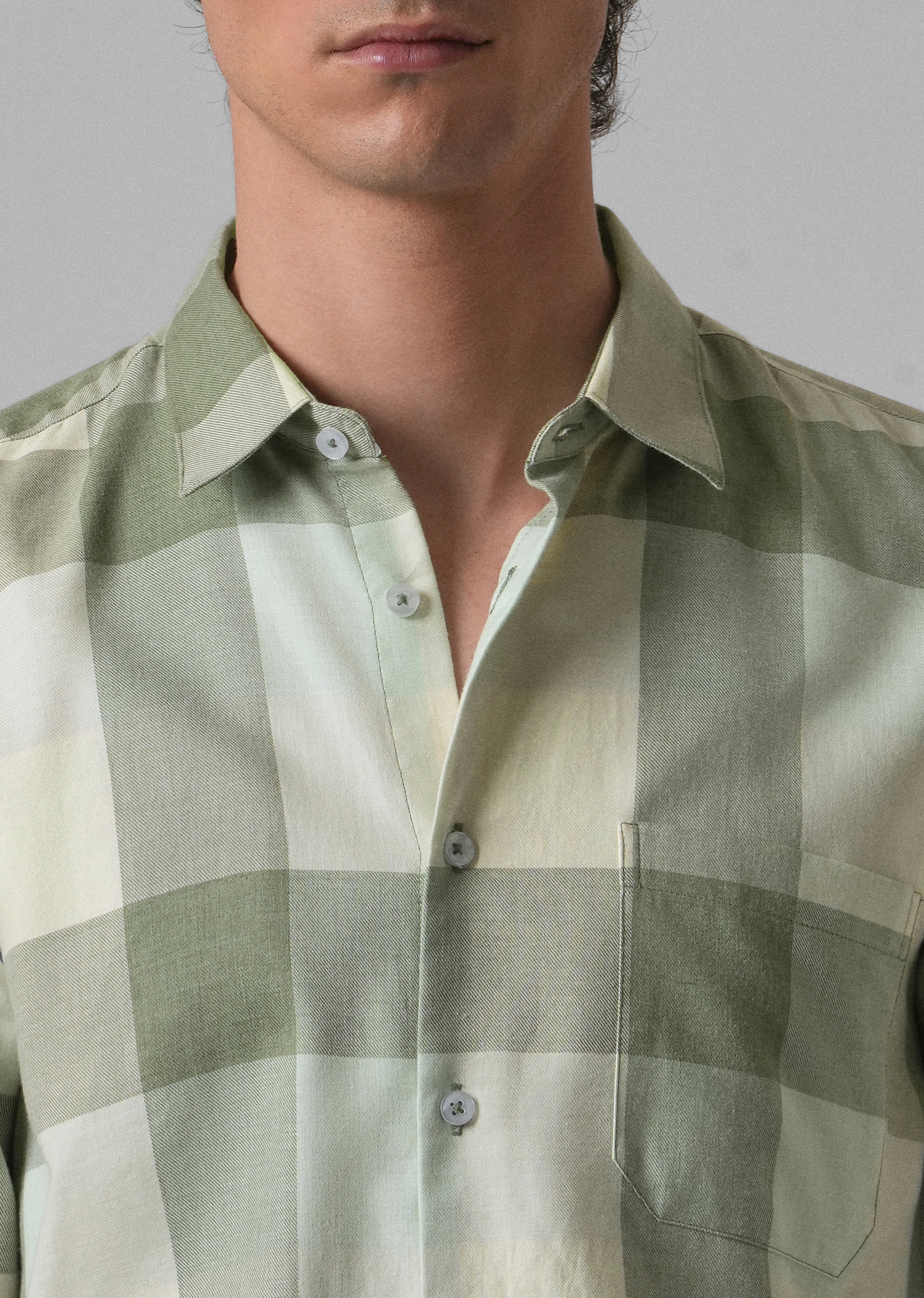 Melange Apple Green Check Shirt
