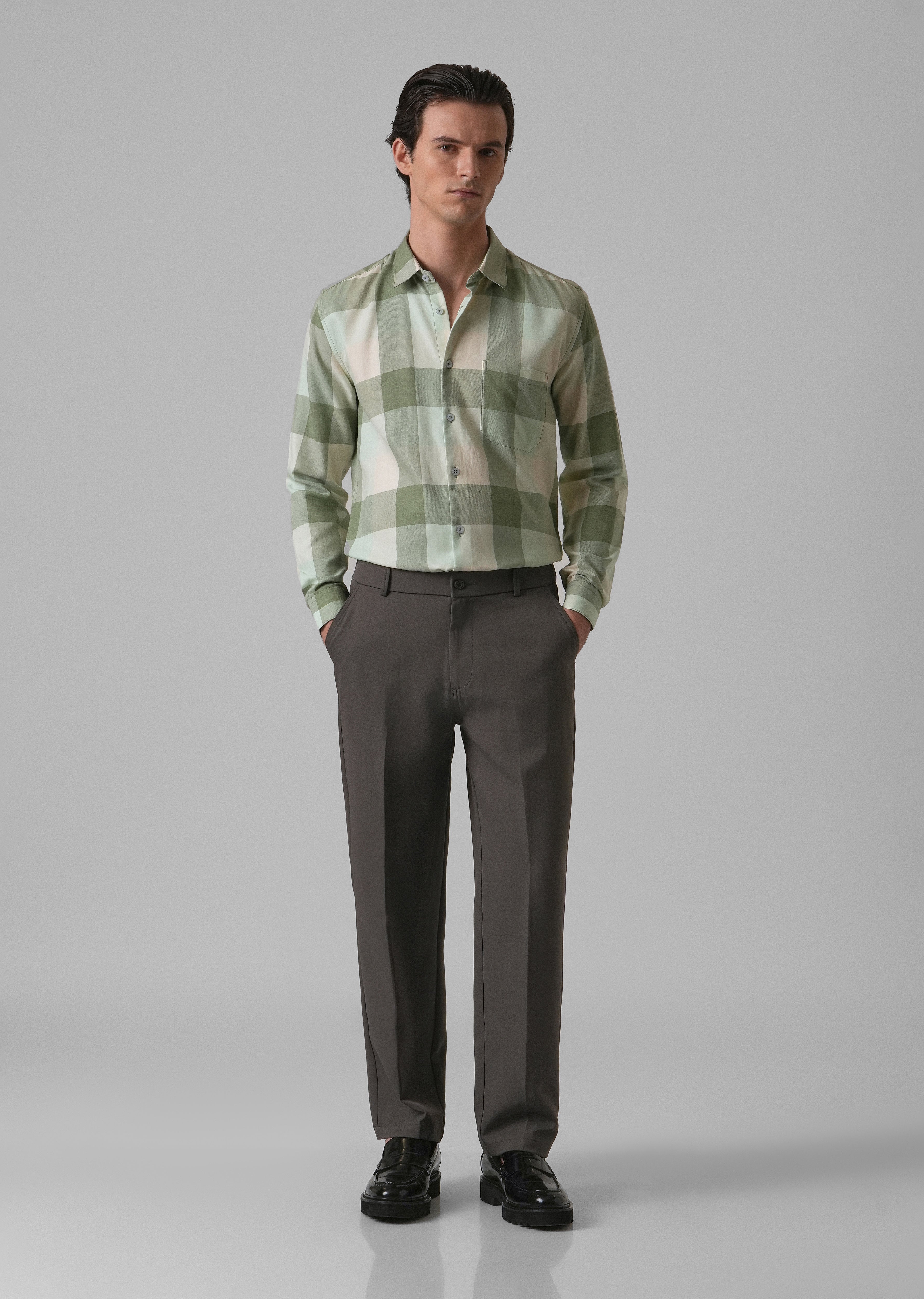 Melange Apple Green Check Shirt