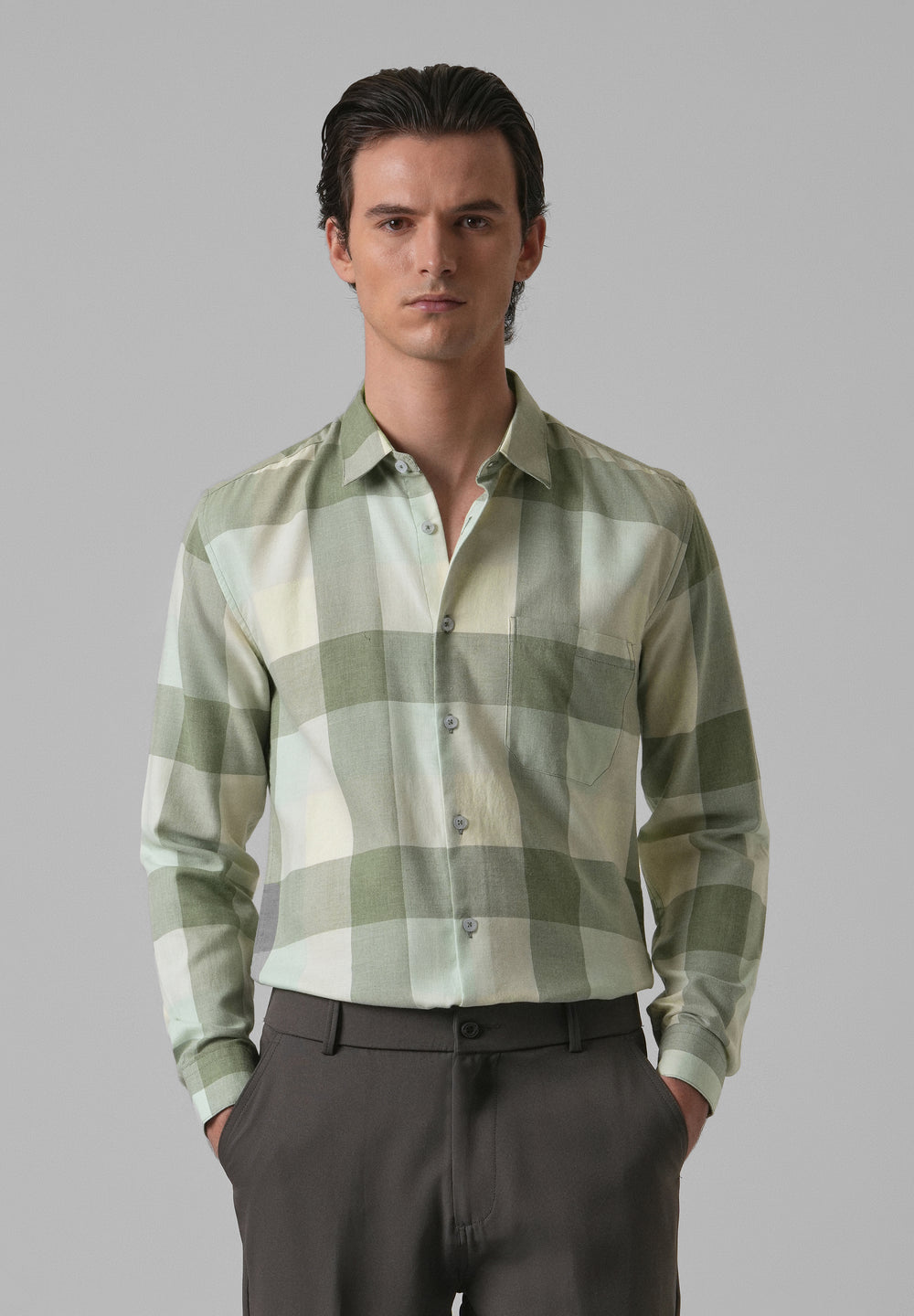 Melange Apple Green Check Shirt