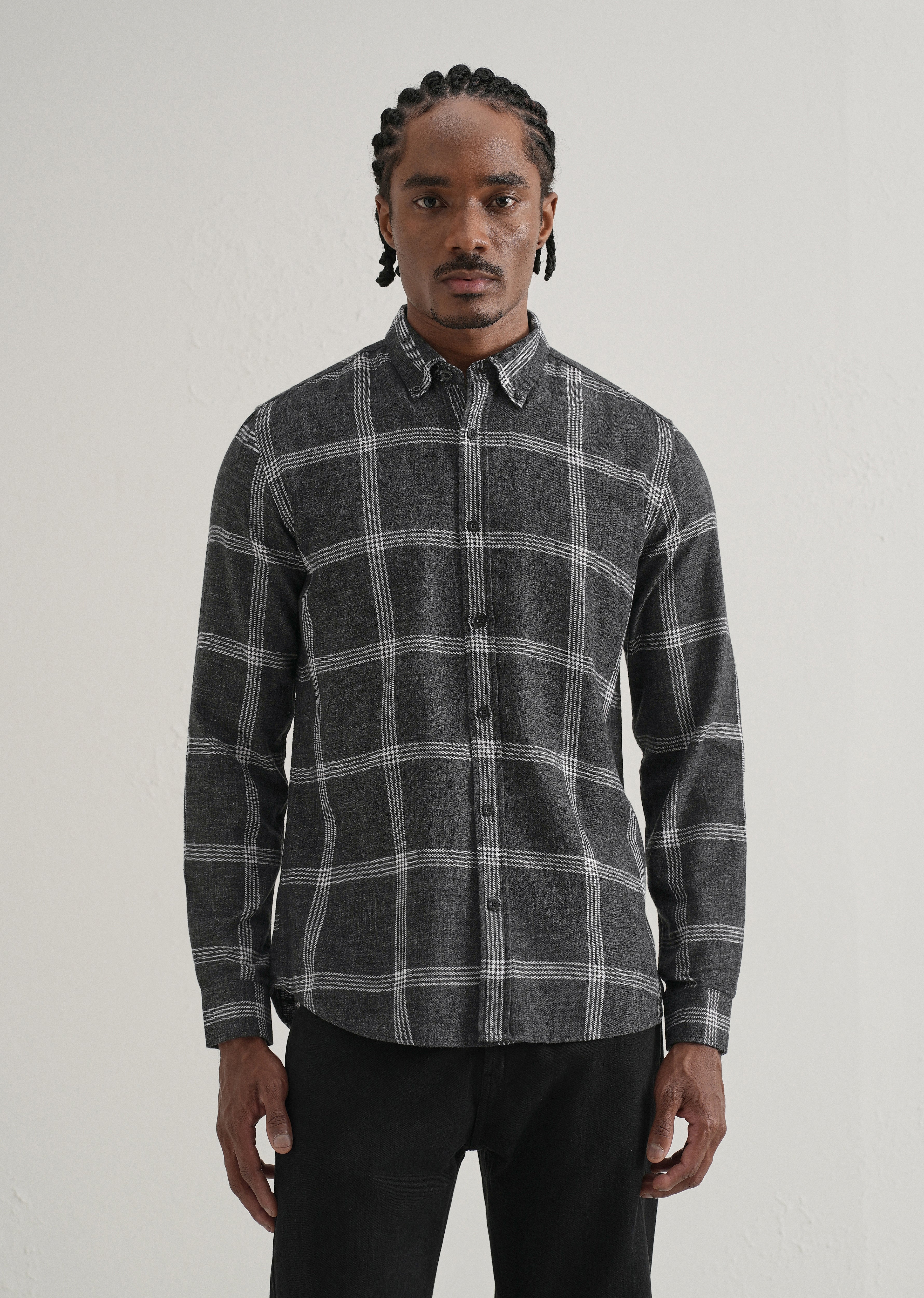 Melange Black Boxed Check Shirt