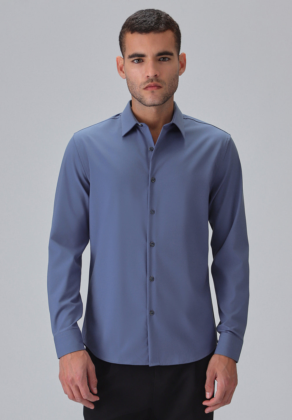 Melange Blue Plain Wrinkle Free Shirt