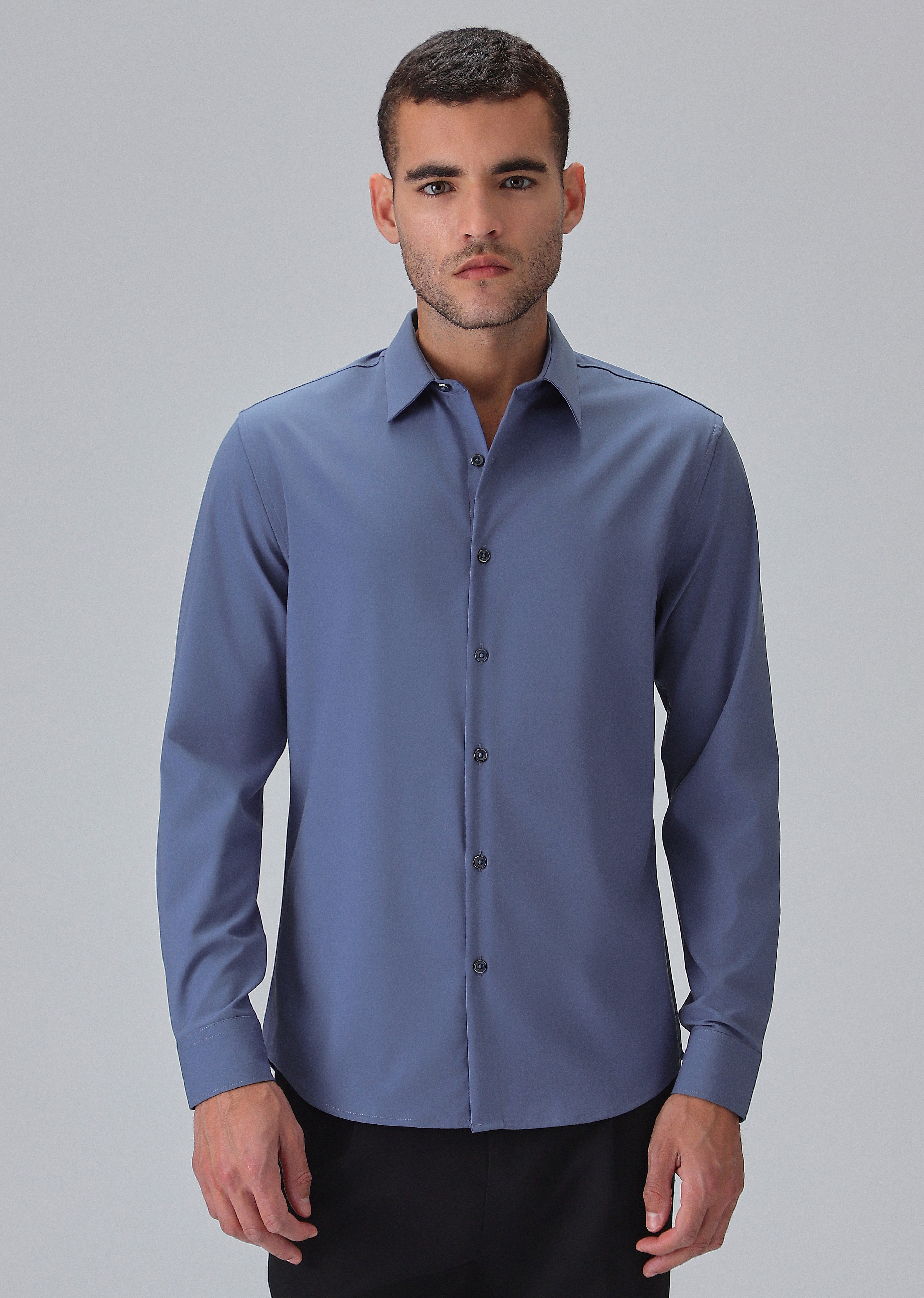 Melange Blue Plain Wrinkle Free Shirt