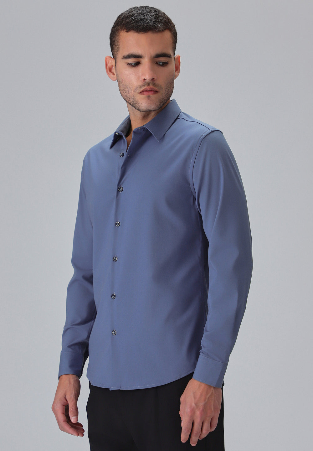Melange Blue Plain Wrinkle Free Shirt