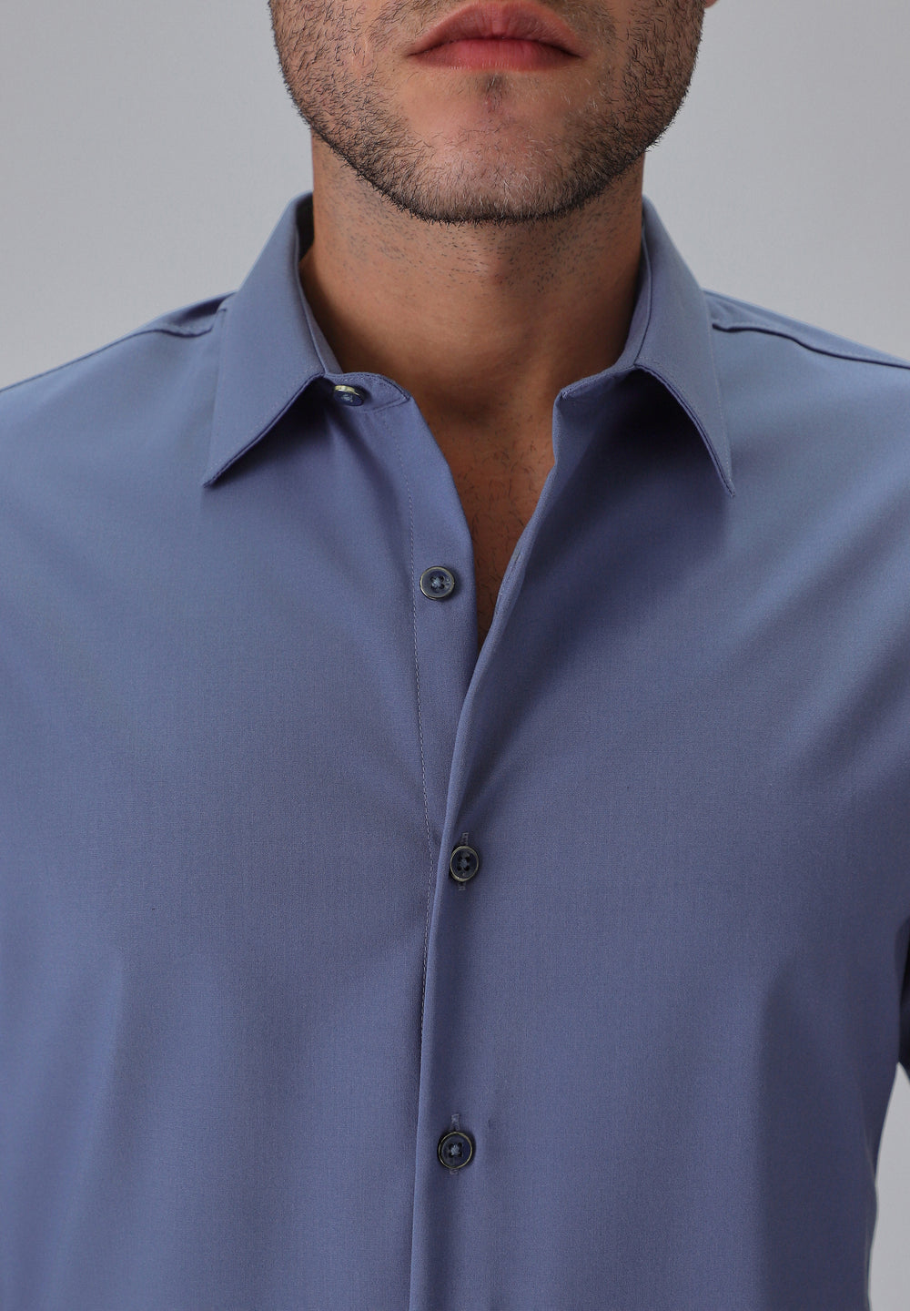 Melange Blue Plain Wrinkle Free Shirt