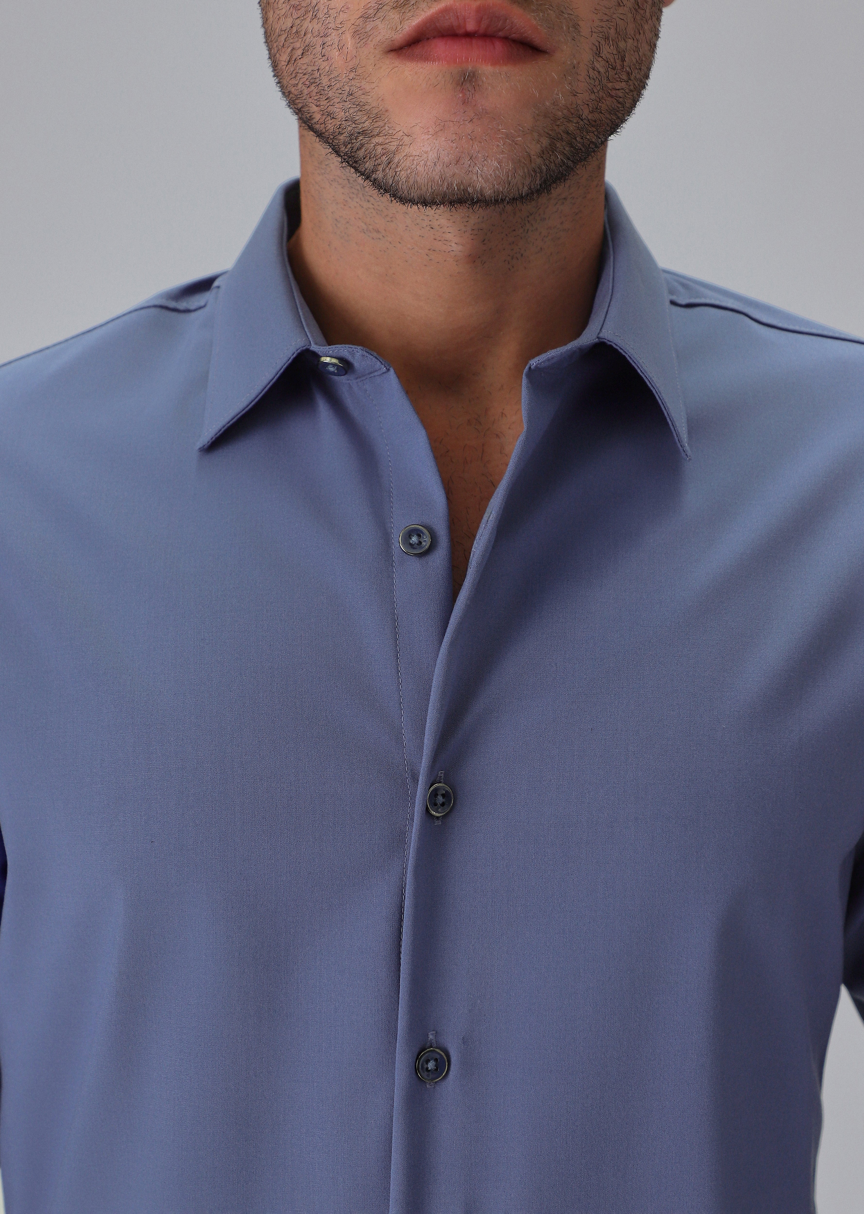 Melange Blue Plain Wrinkle Free Shirt