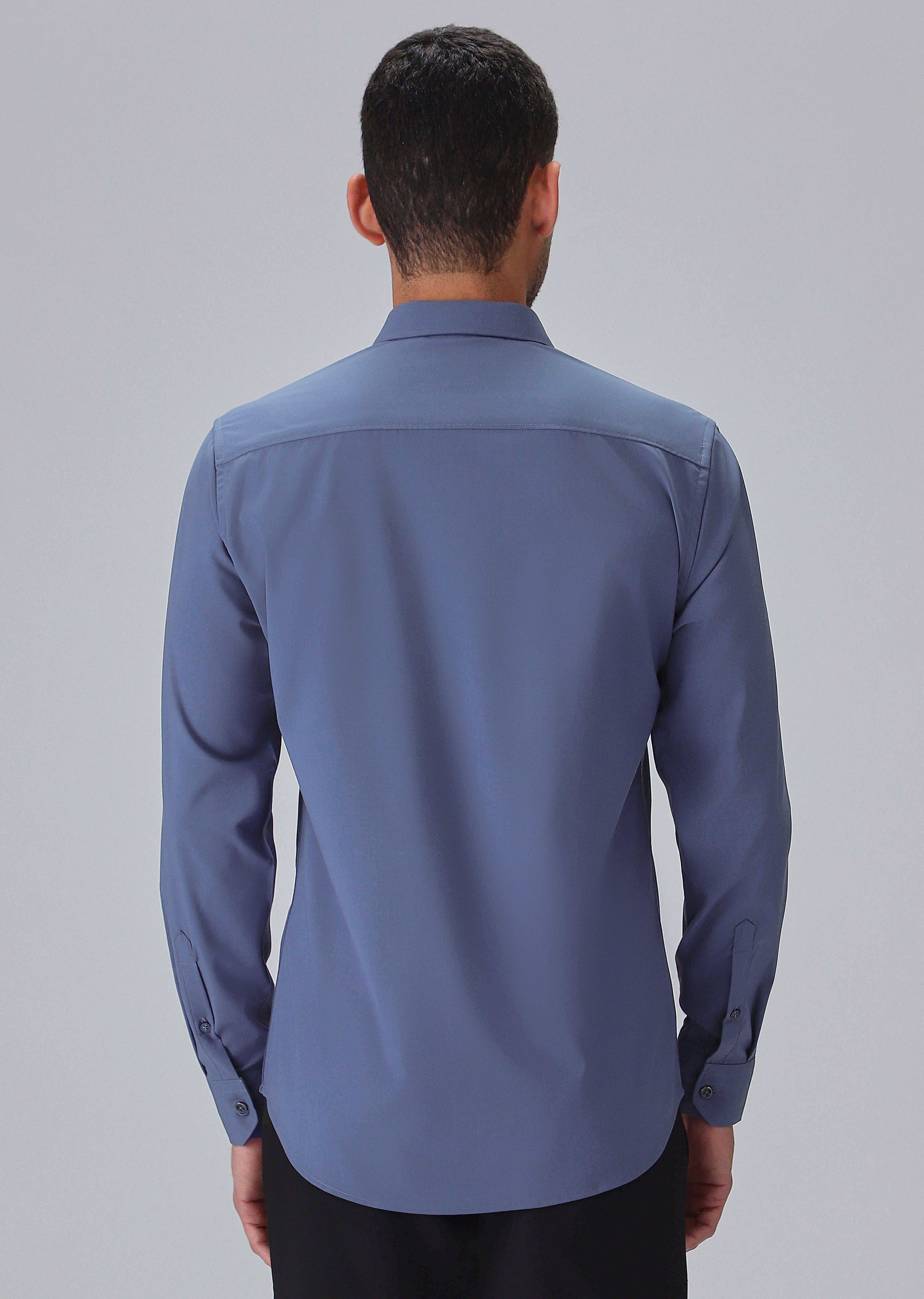 Melange Blue Plain Wrinkle Free Shirt