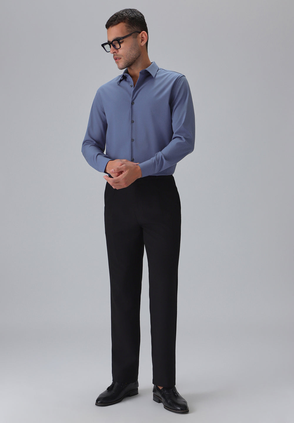 Melange Blue Plain Wrinkle Free Shirt