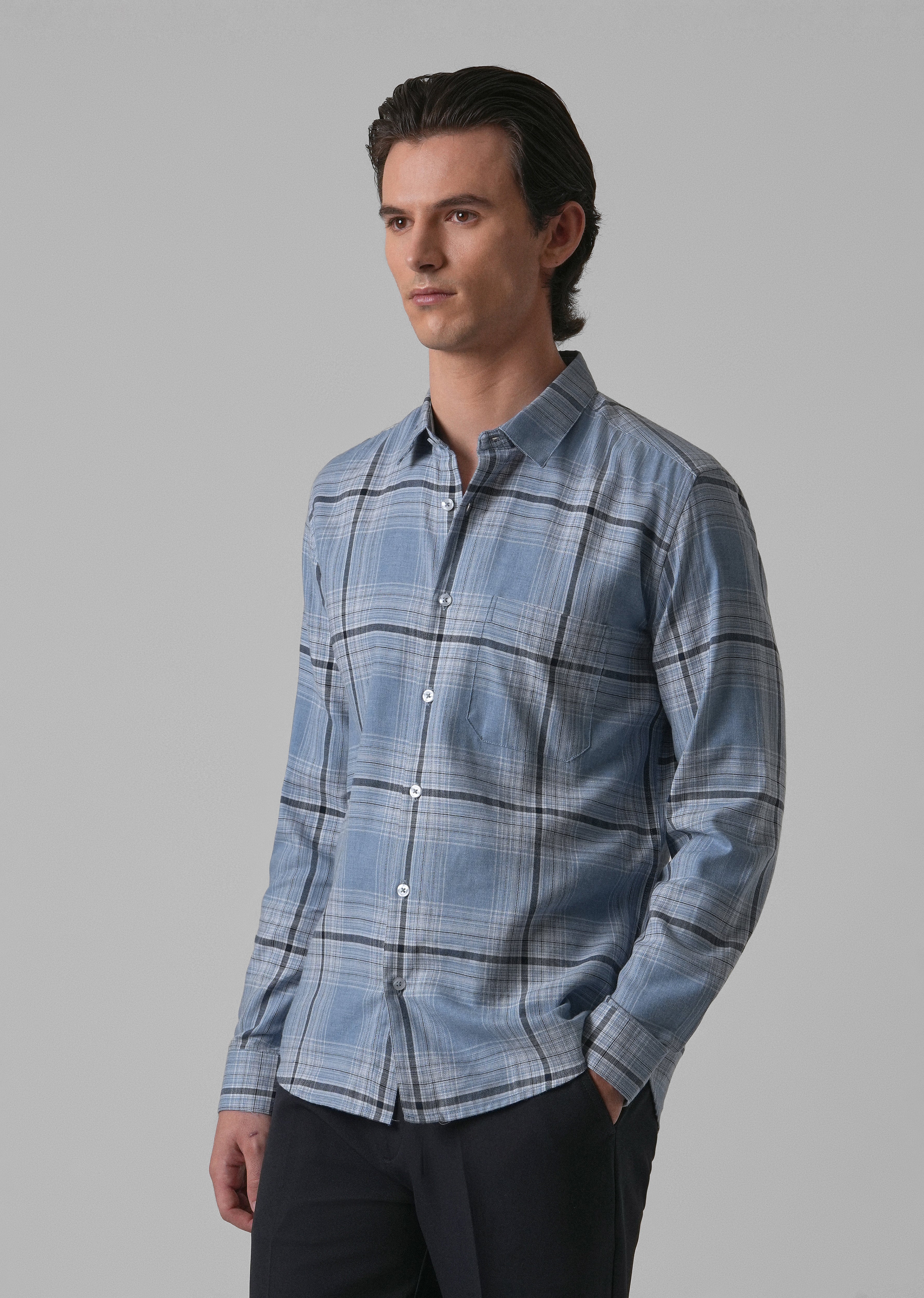 Melange Check Cool Blue Shirt