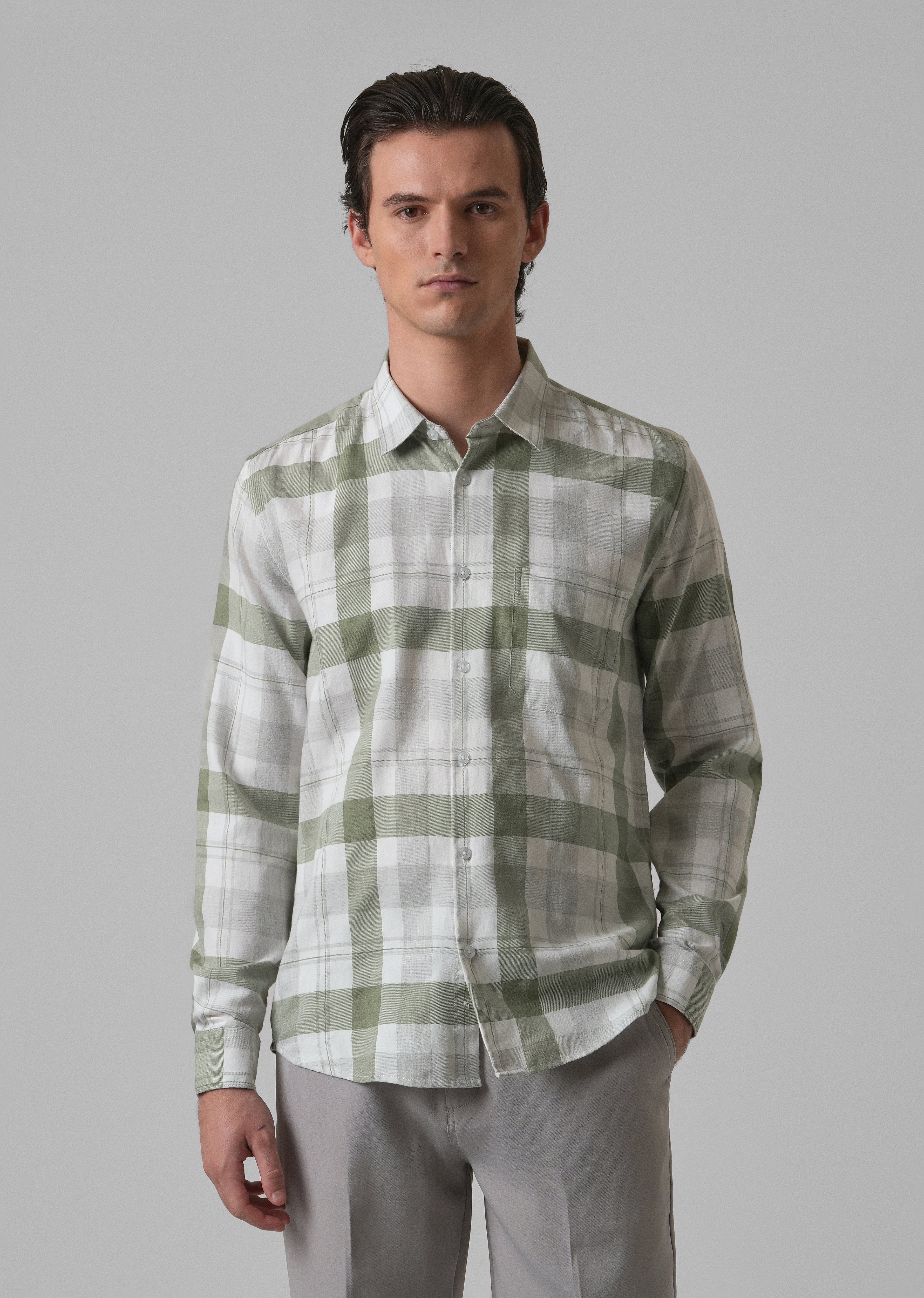 Melange Fern Green Check Shirt