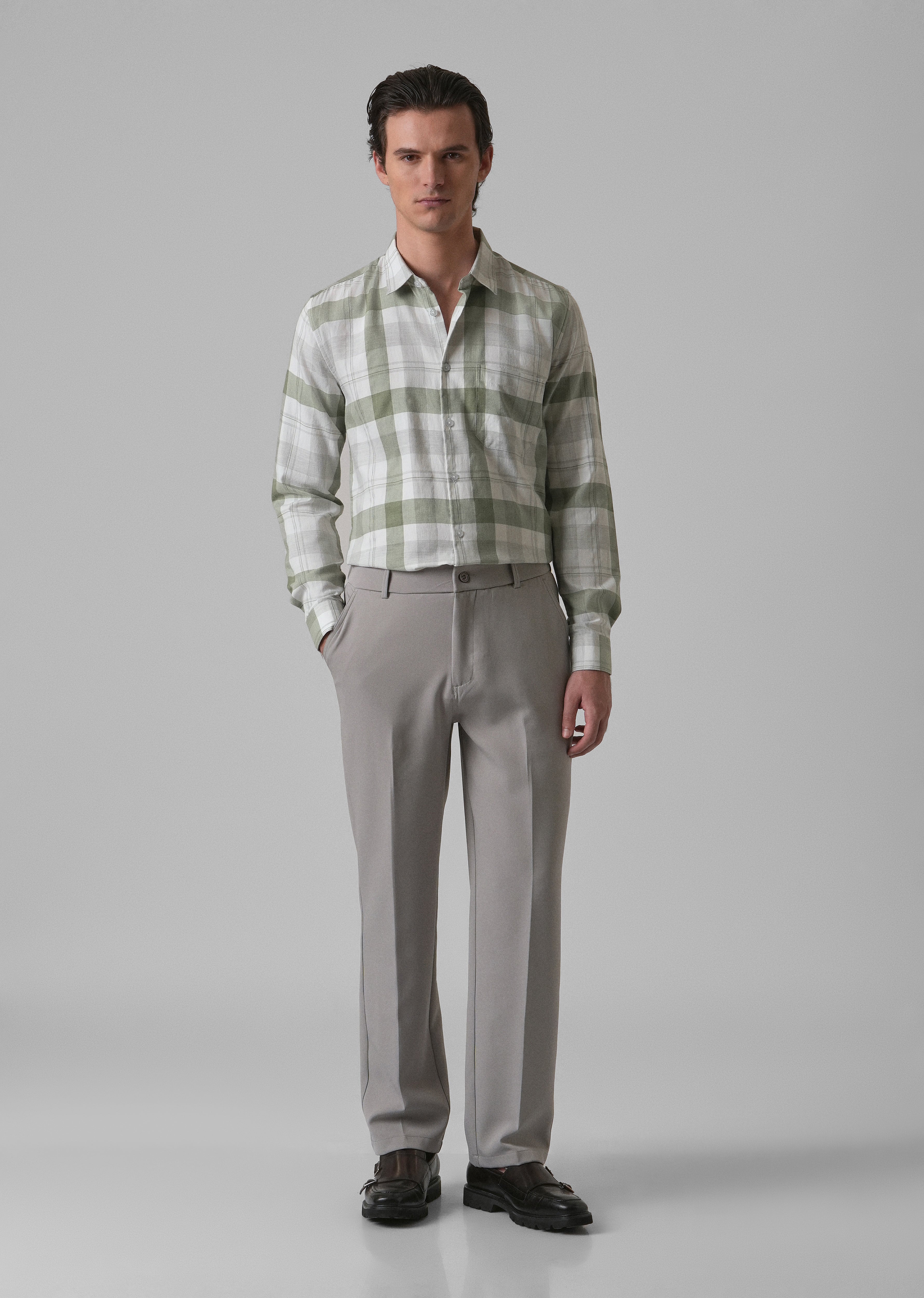 Melange Fern Green Check Shirt
