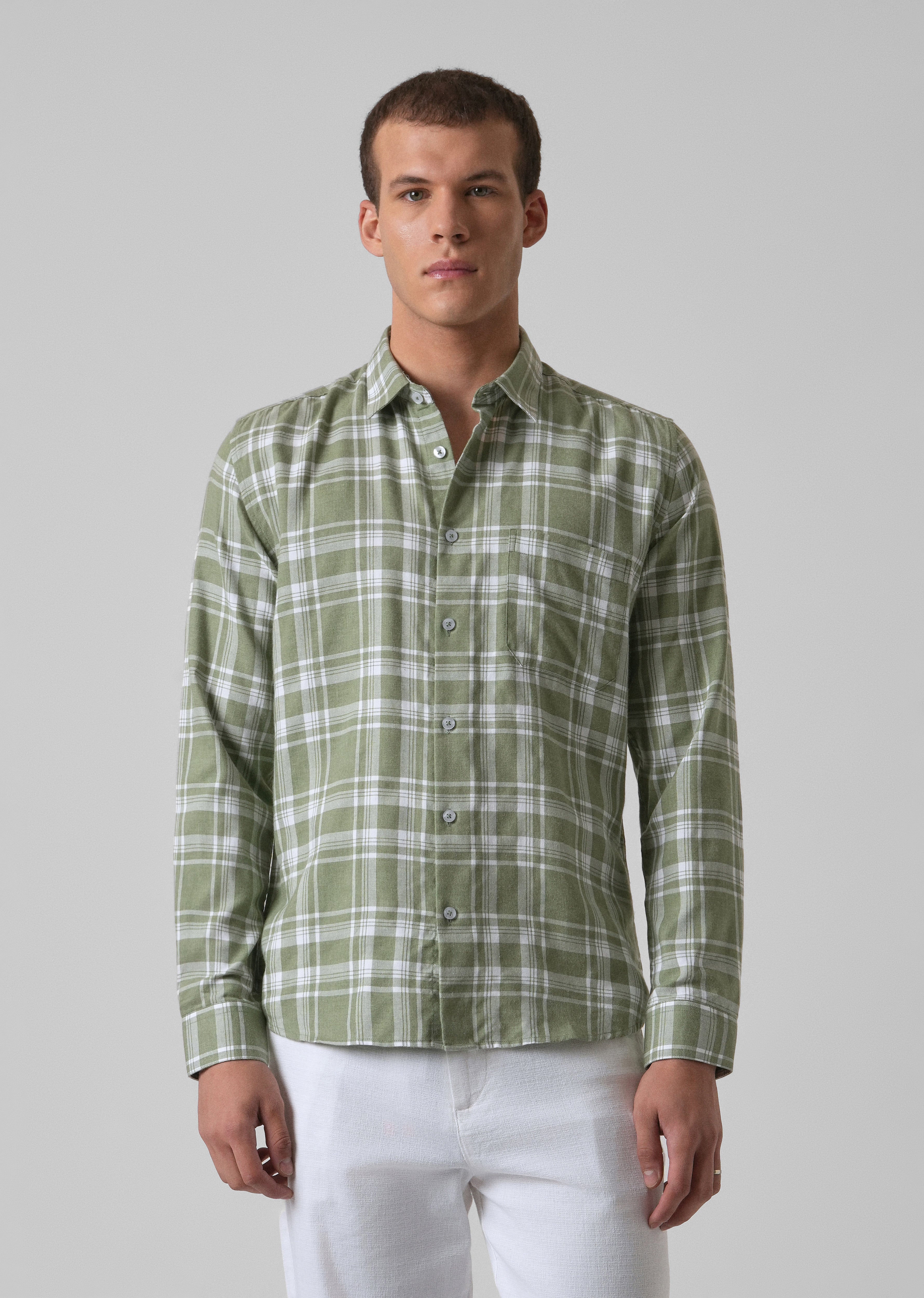 Melange Light Green Check Shirt