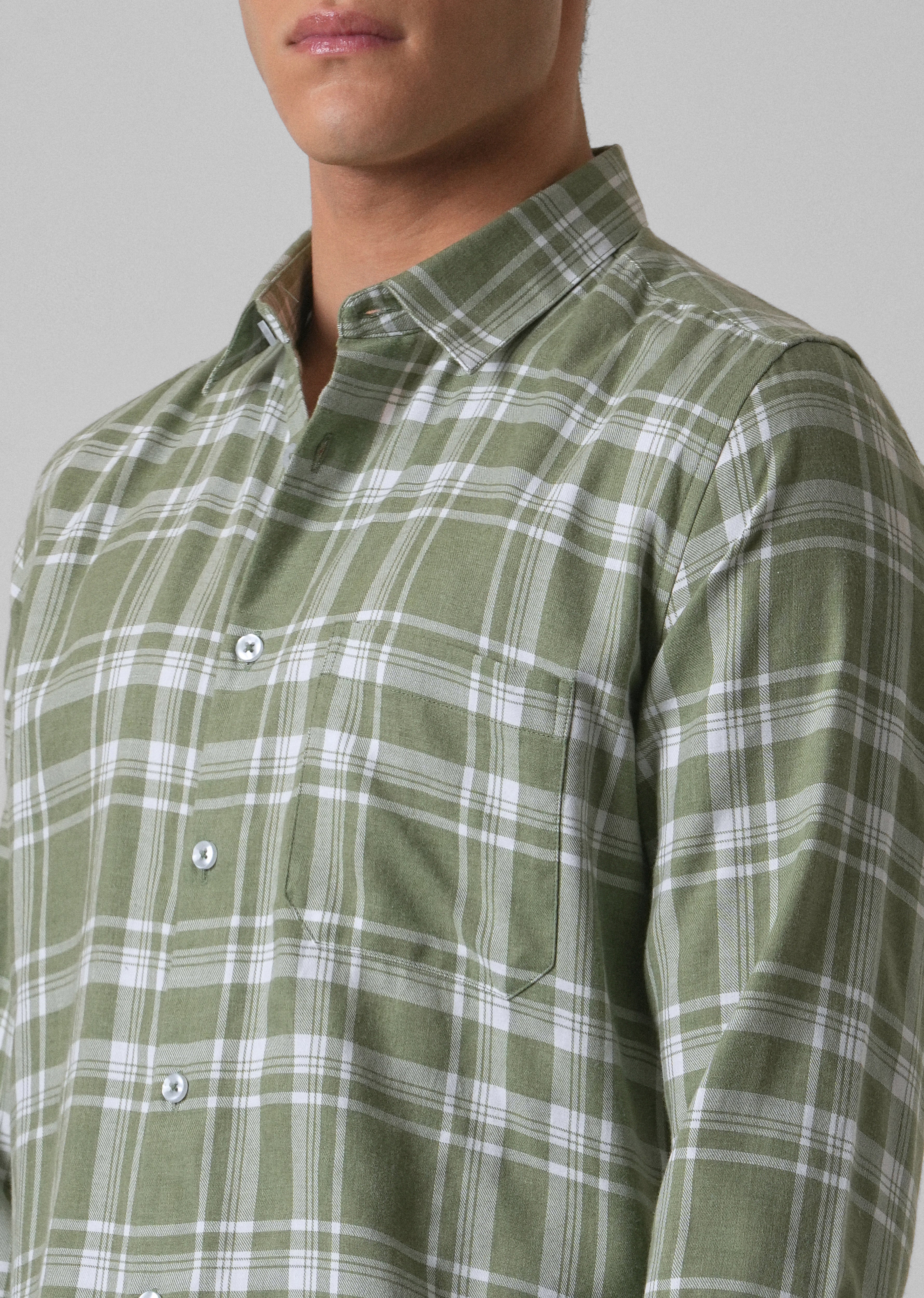 Melange Light Green Check Shirt