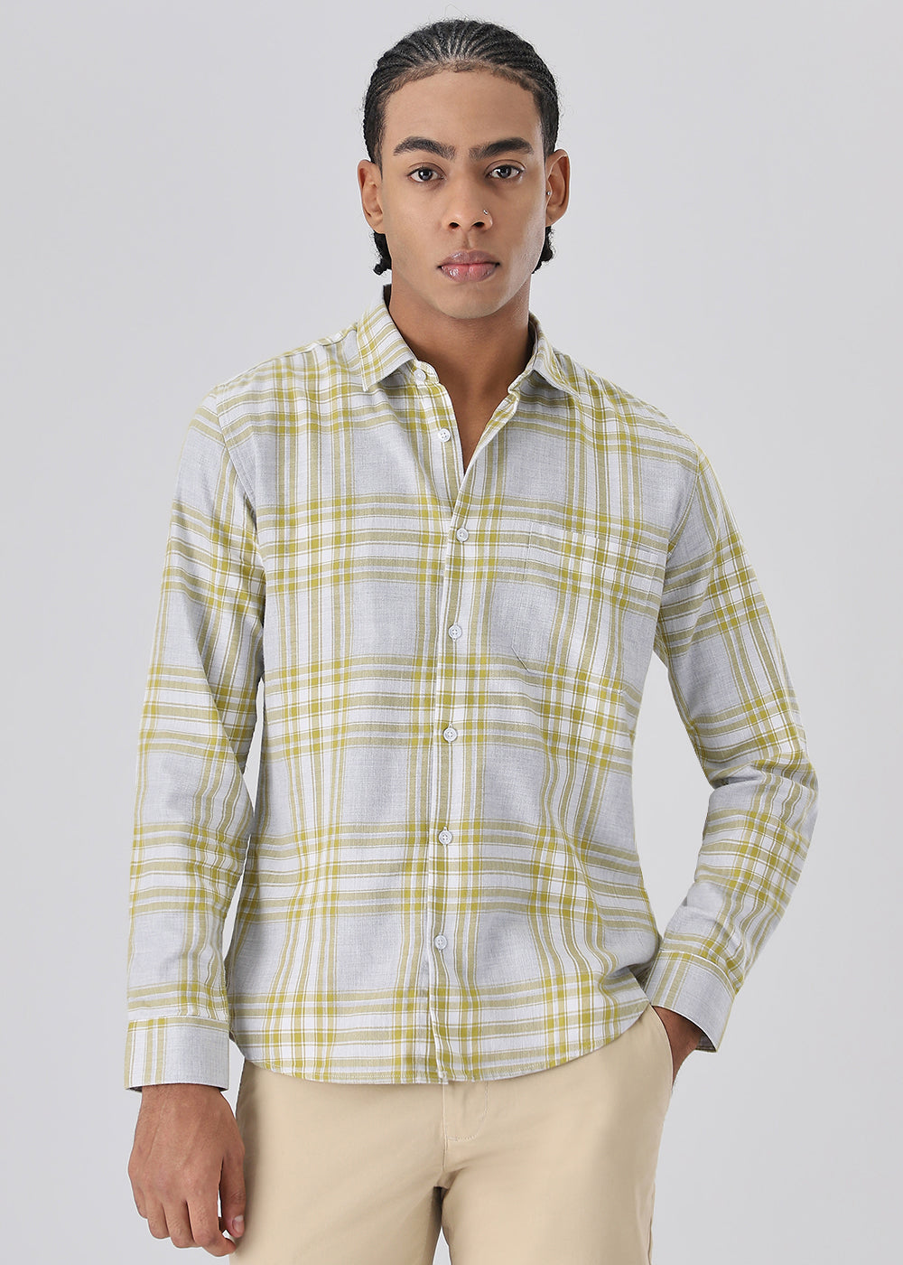 Melange Lime Green Check Shirt
