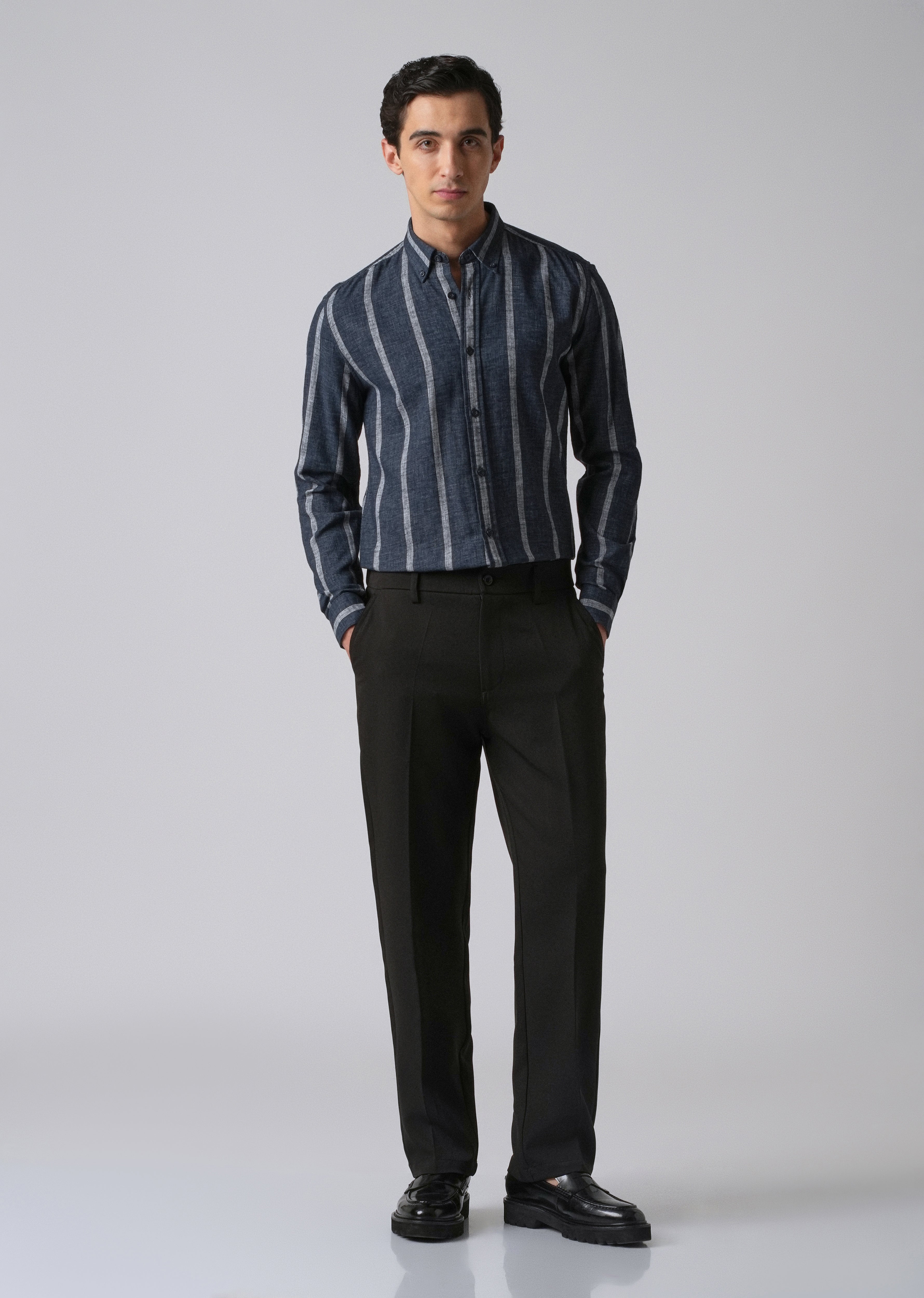 Melange Parallel Blue Stripe Shirt