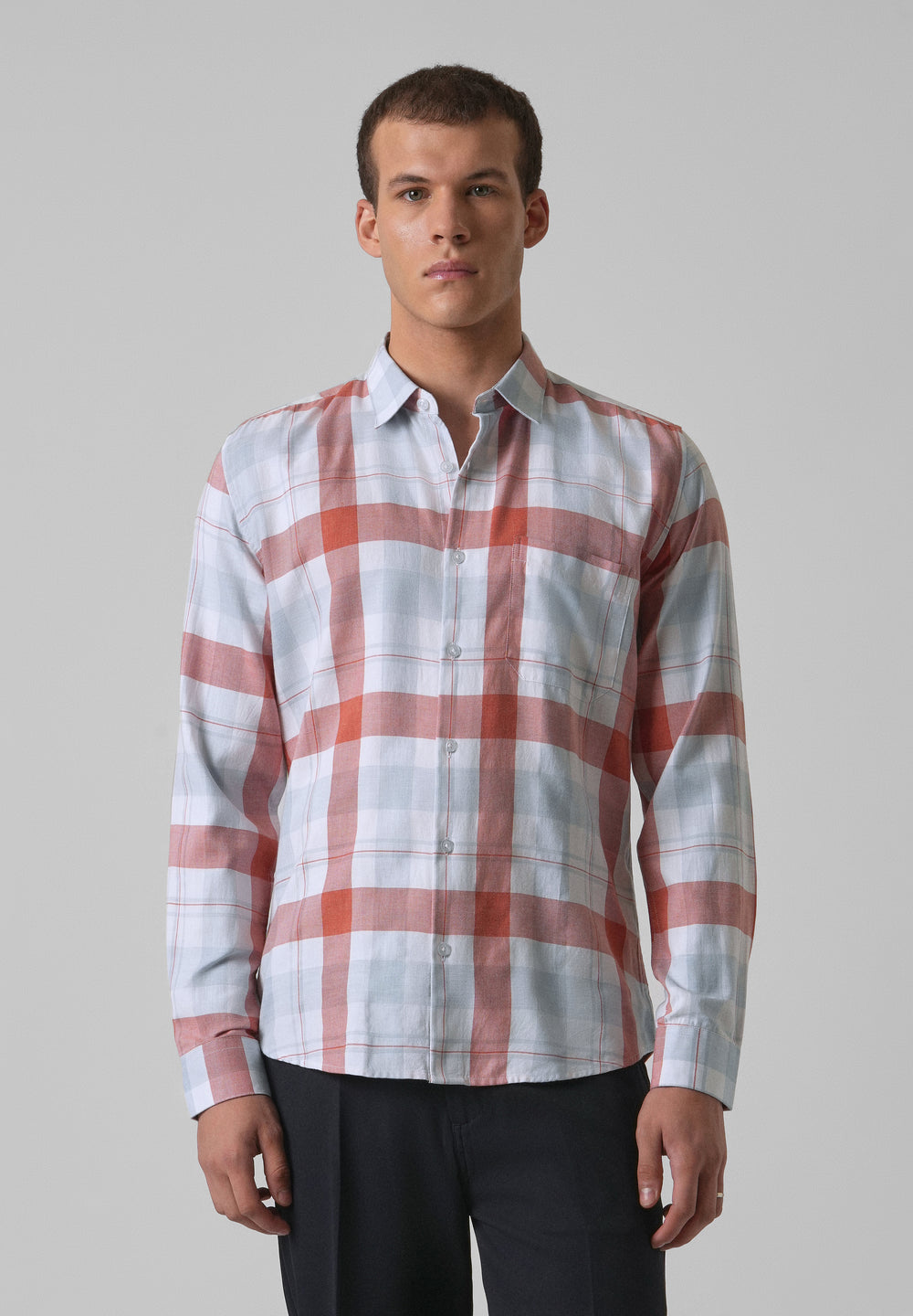 Melange Salmon Red Check Shirt