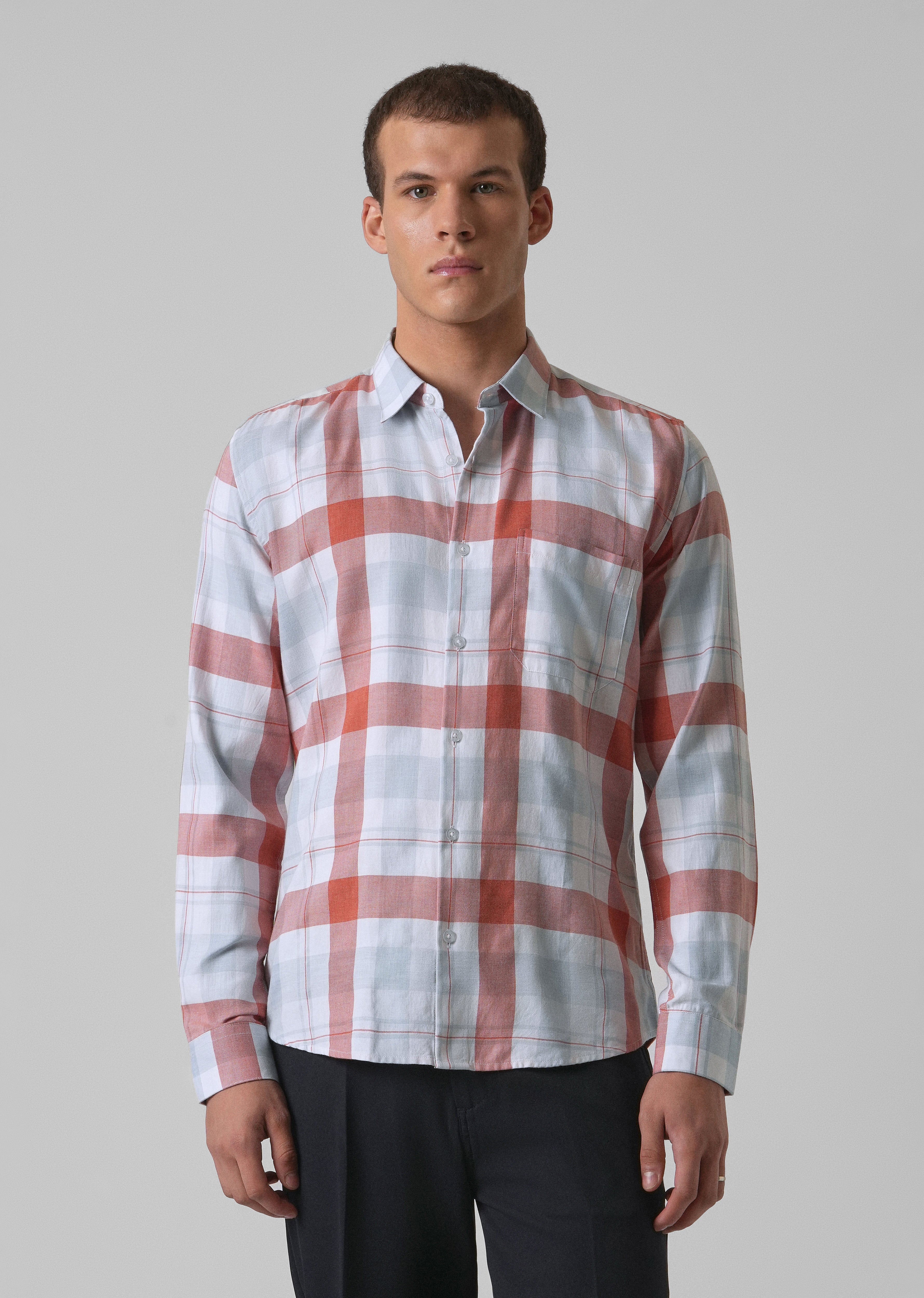 Melange Salmon Red Check Shirt