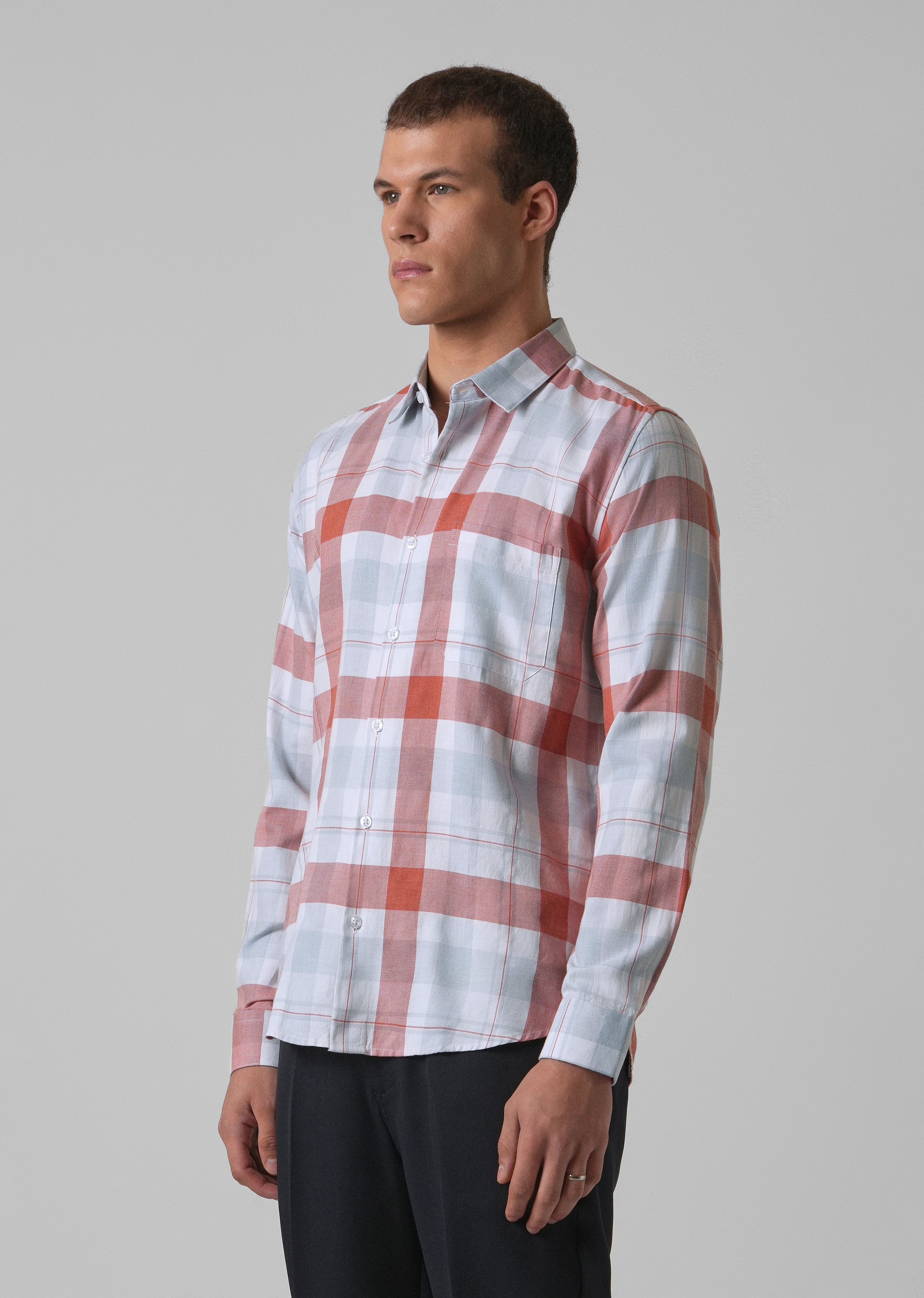 Melange Salmon Red Check Shirt