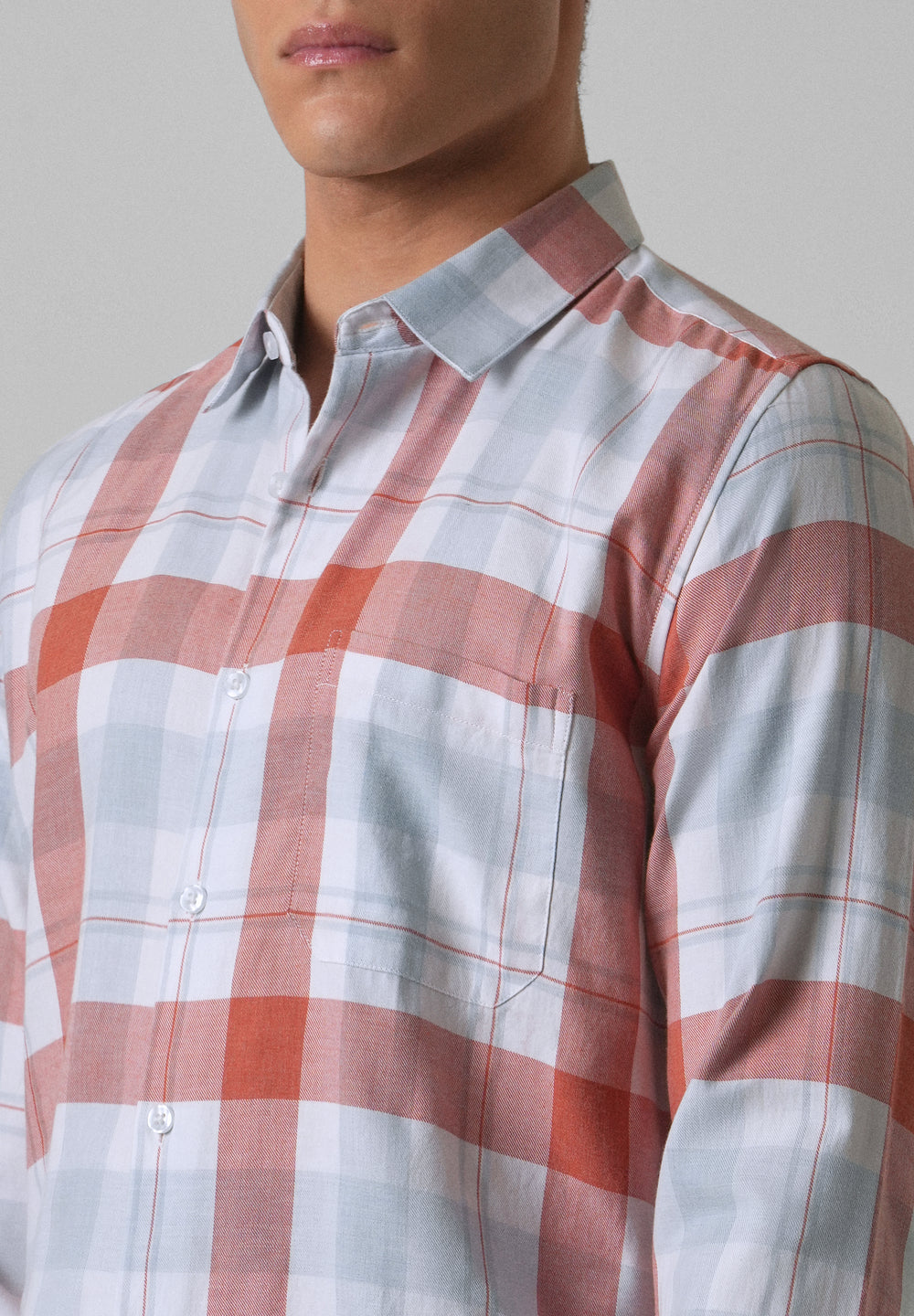 Melange Salmon Red Check Shirt