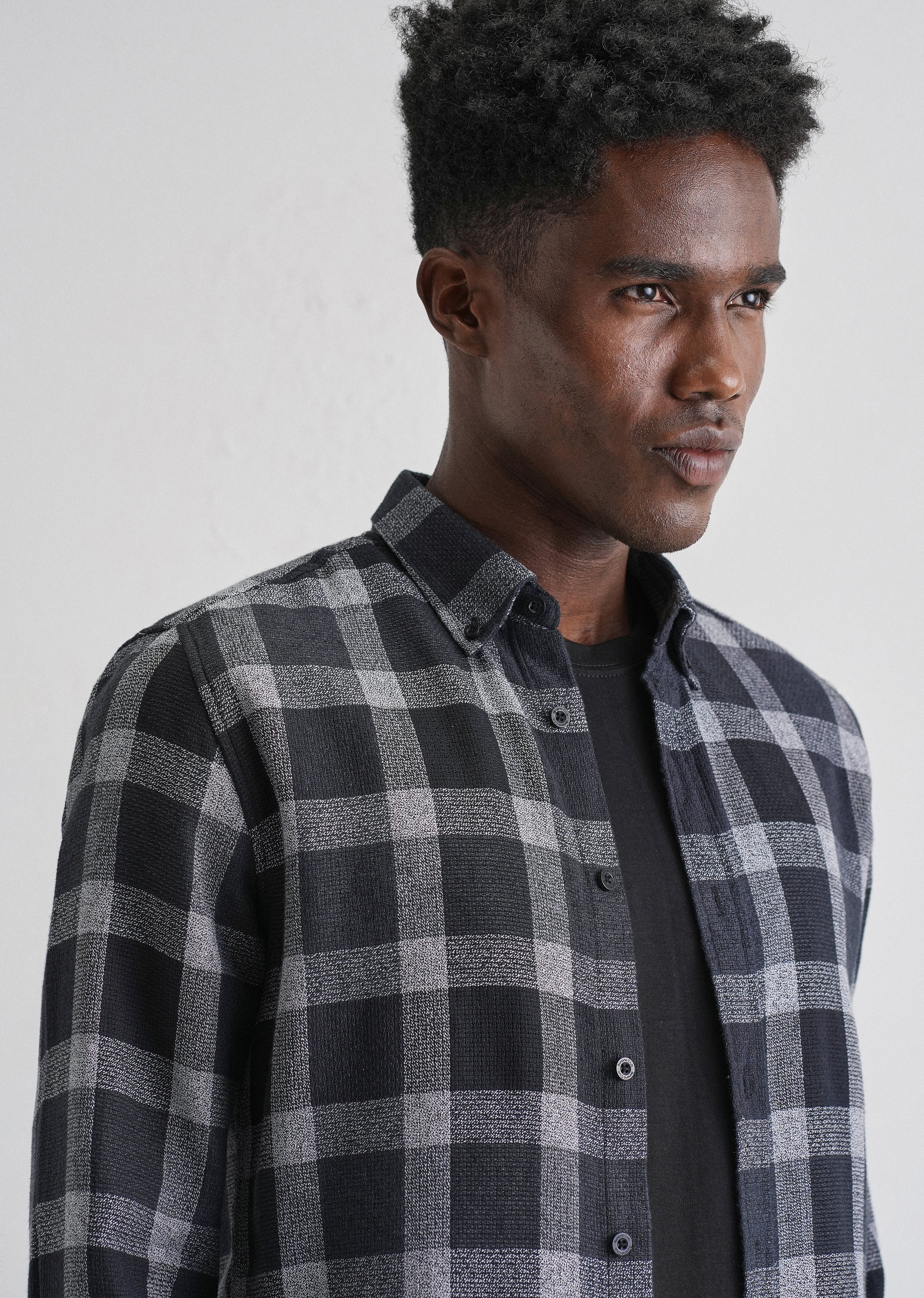 Melange Square Grid Black Check Shirt