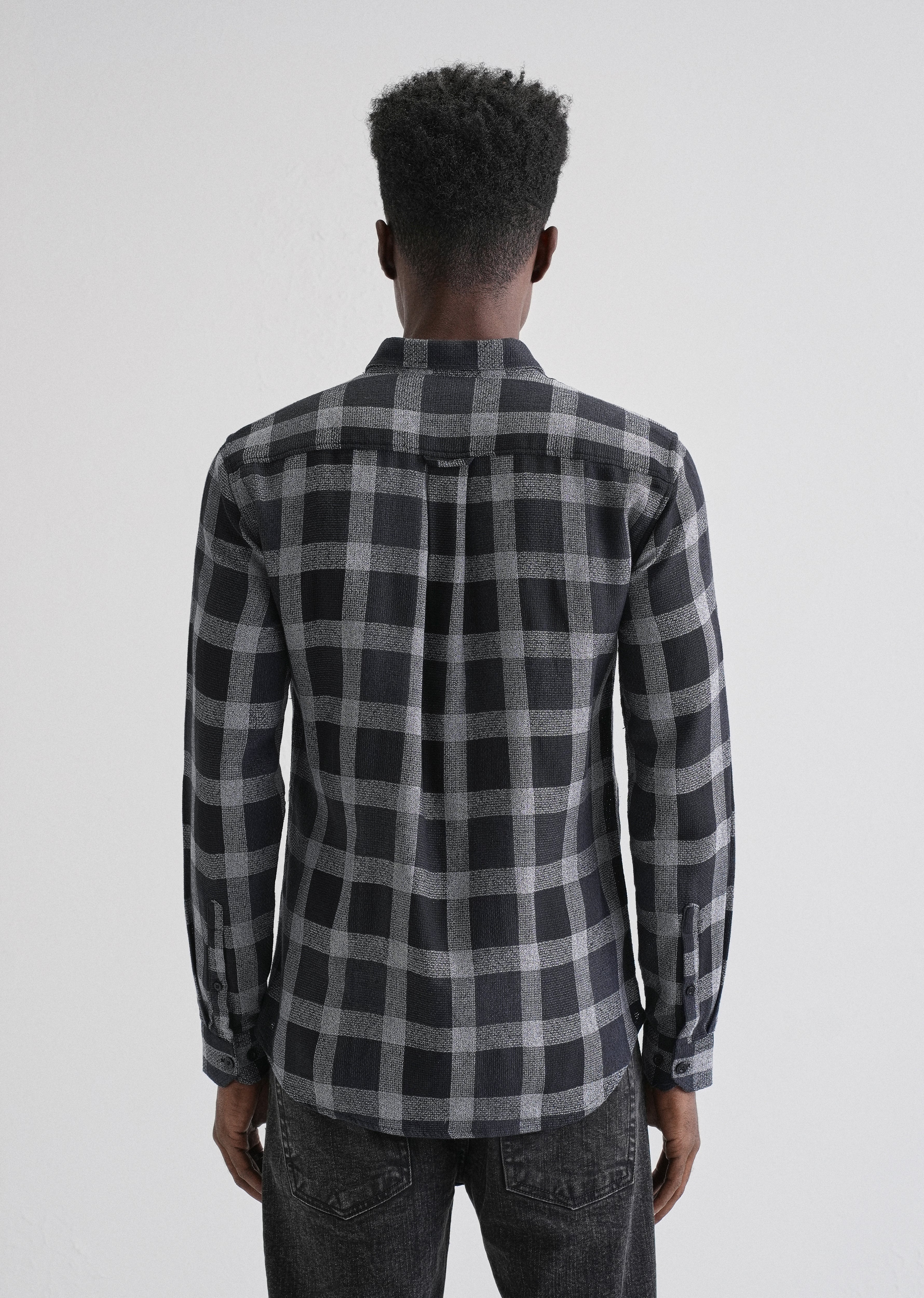 Melange Square Grid Black Check Shirt