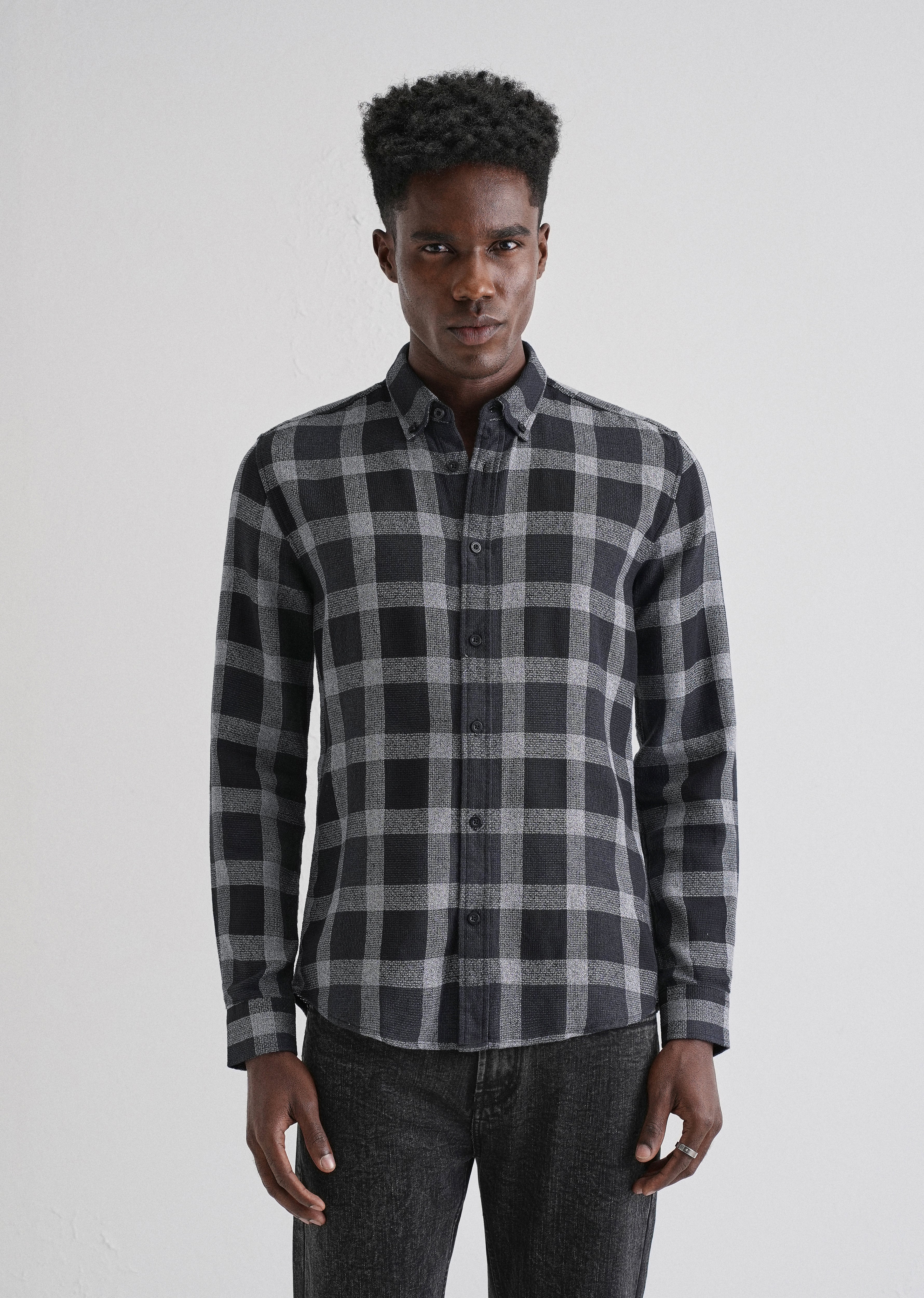 Melange Square Grid Black Check Shirt