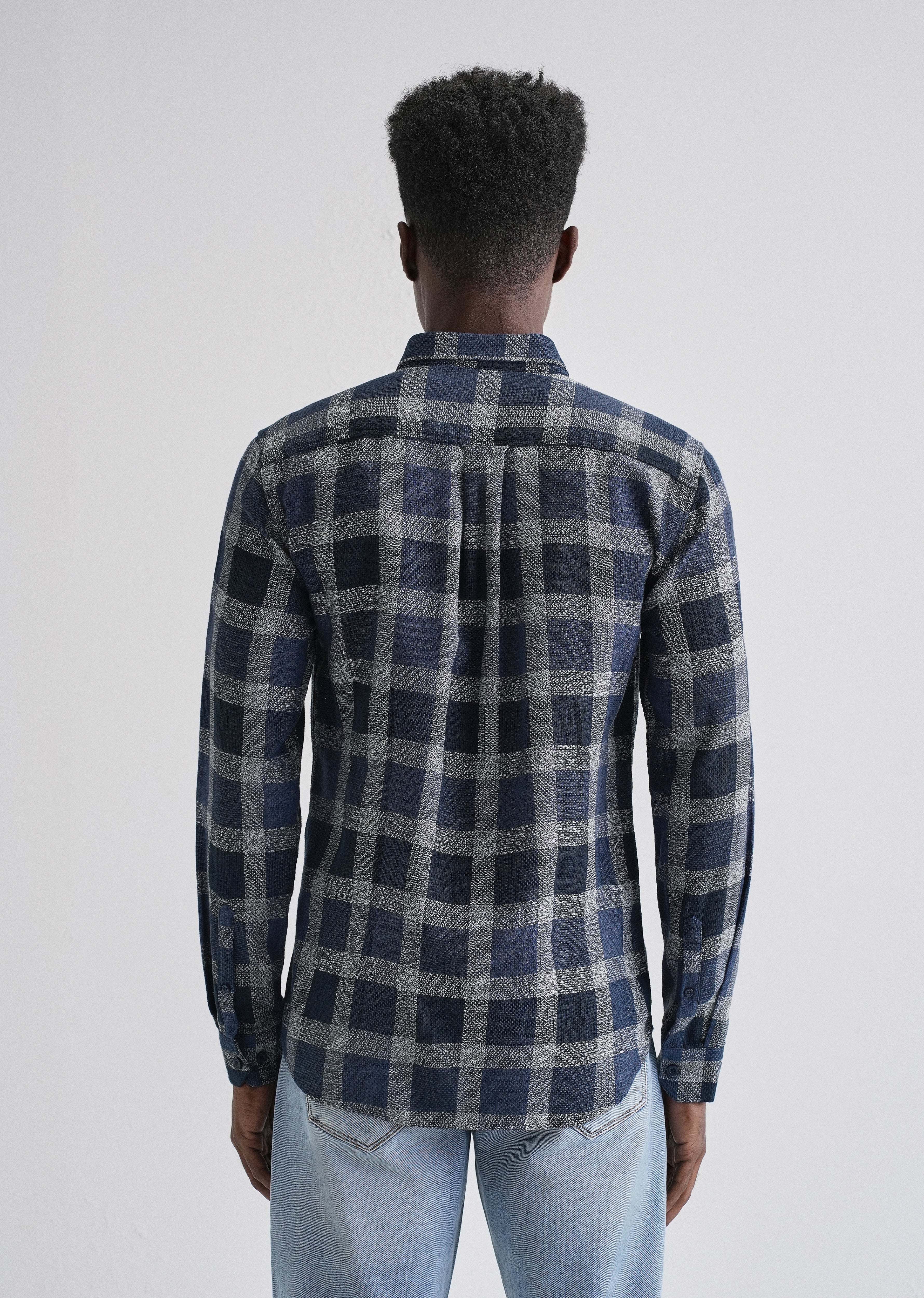 Melange Square Grid Blue Check Shirt