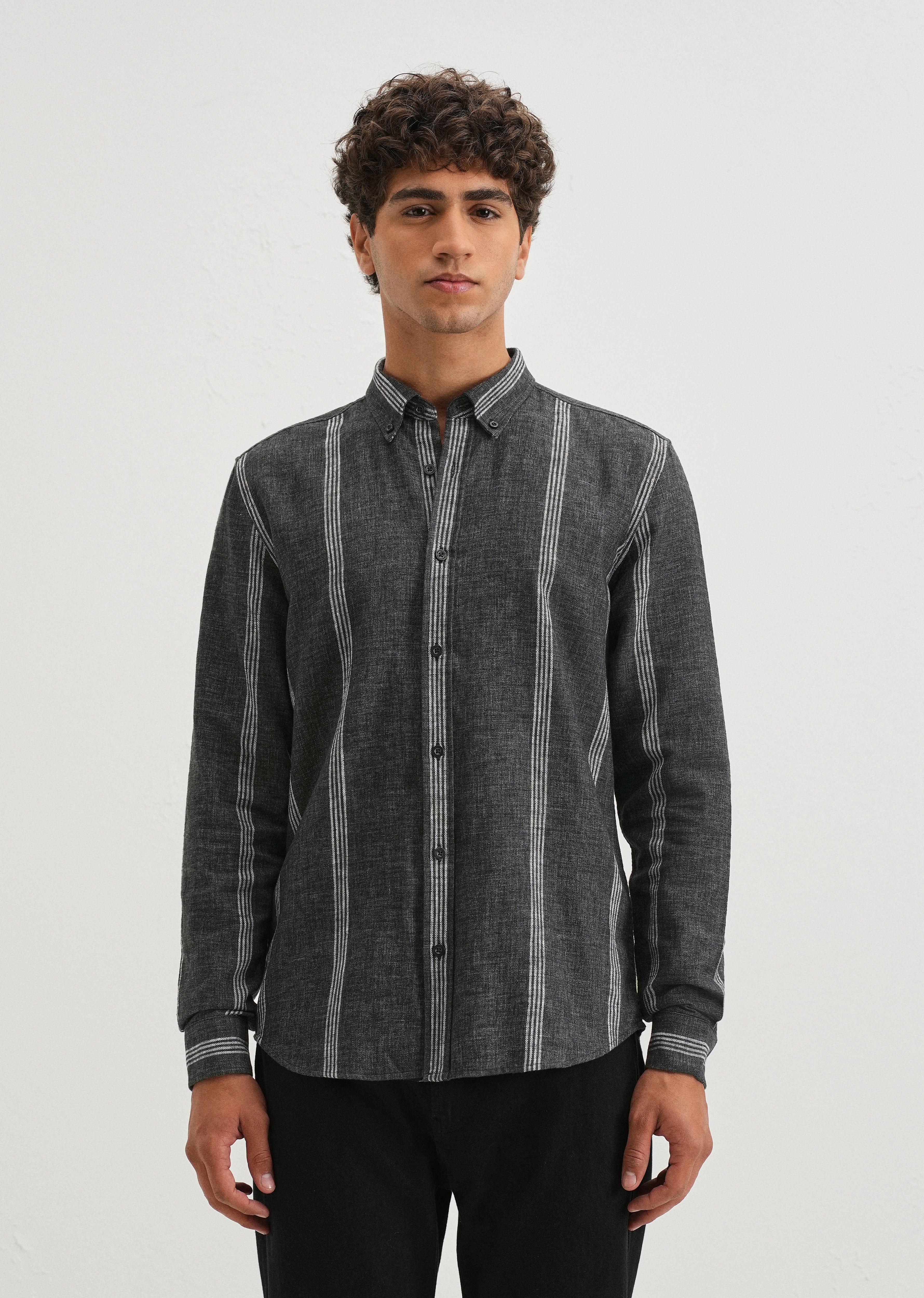 Melange Stick Black Stripe Shirt