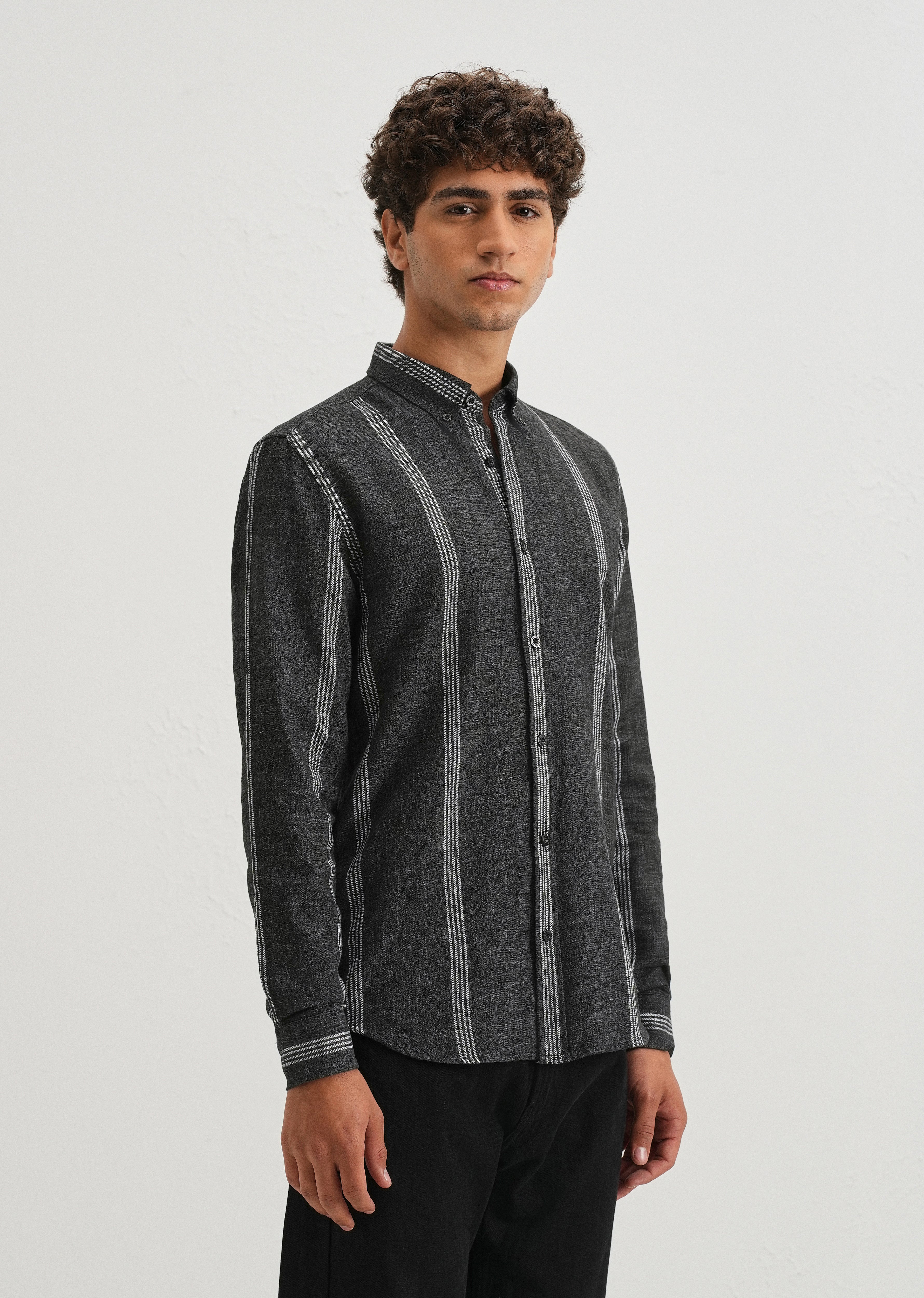 Melange Stick Black Stripe Shirt